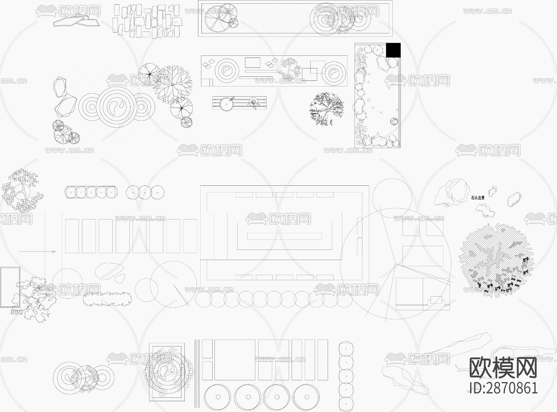 别墅庭院户外庭院造景cad施工图下载（渲染图2）