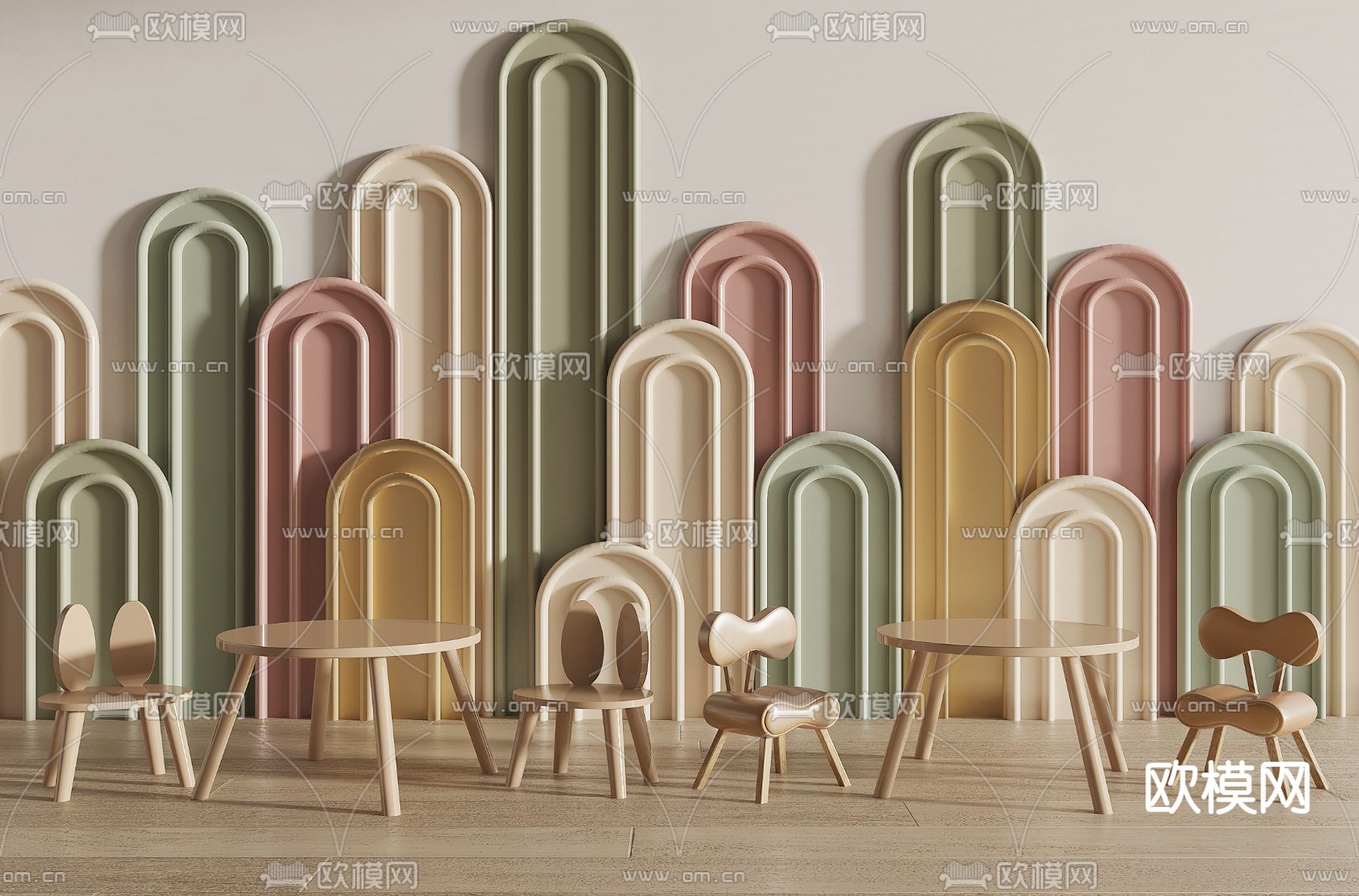 儿童桌椅 卡通椅子3d模型下载