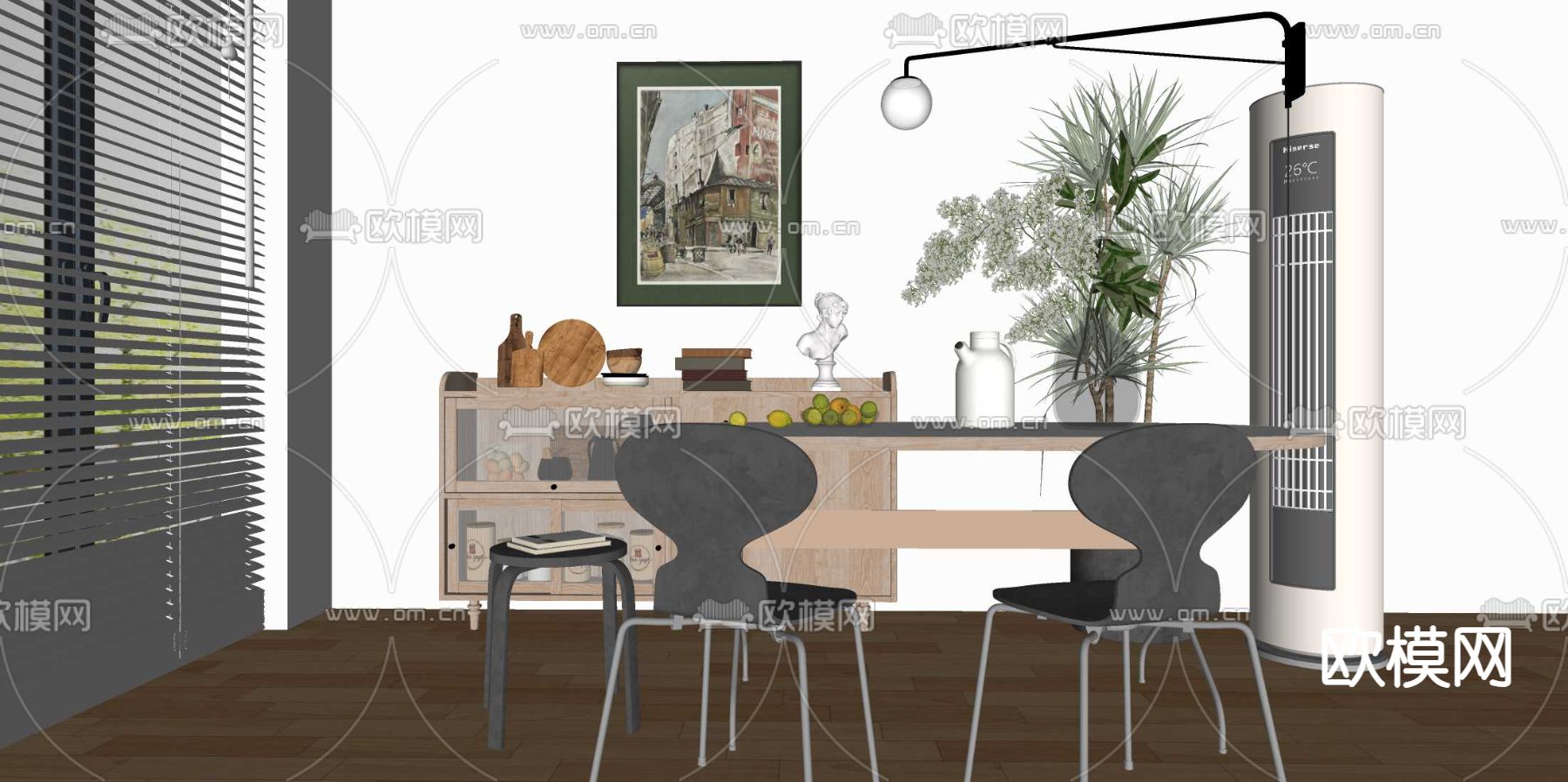 北欧餐桌椅su模型下载（渲染图2）