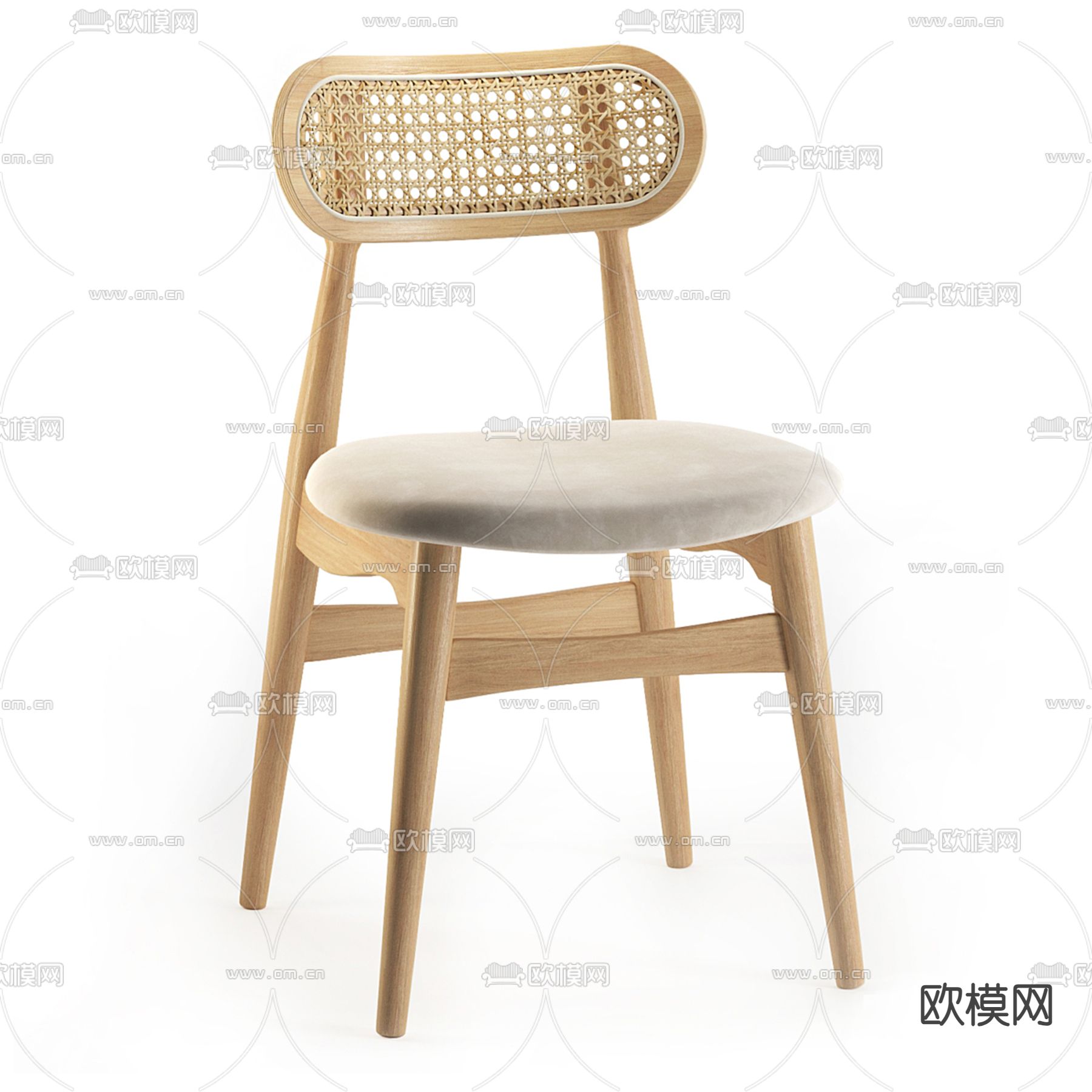 北欧椅子 藤编餐椅3d模型下载（渲染图1）