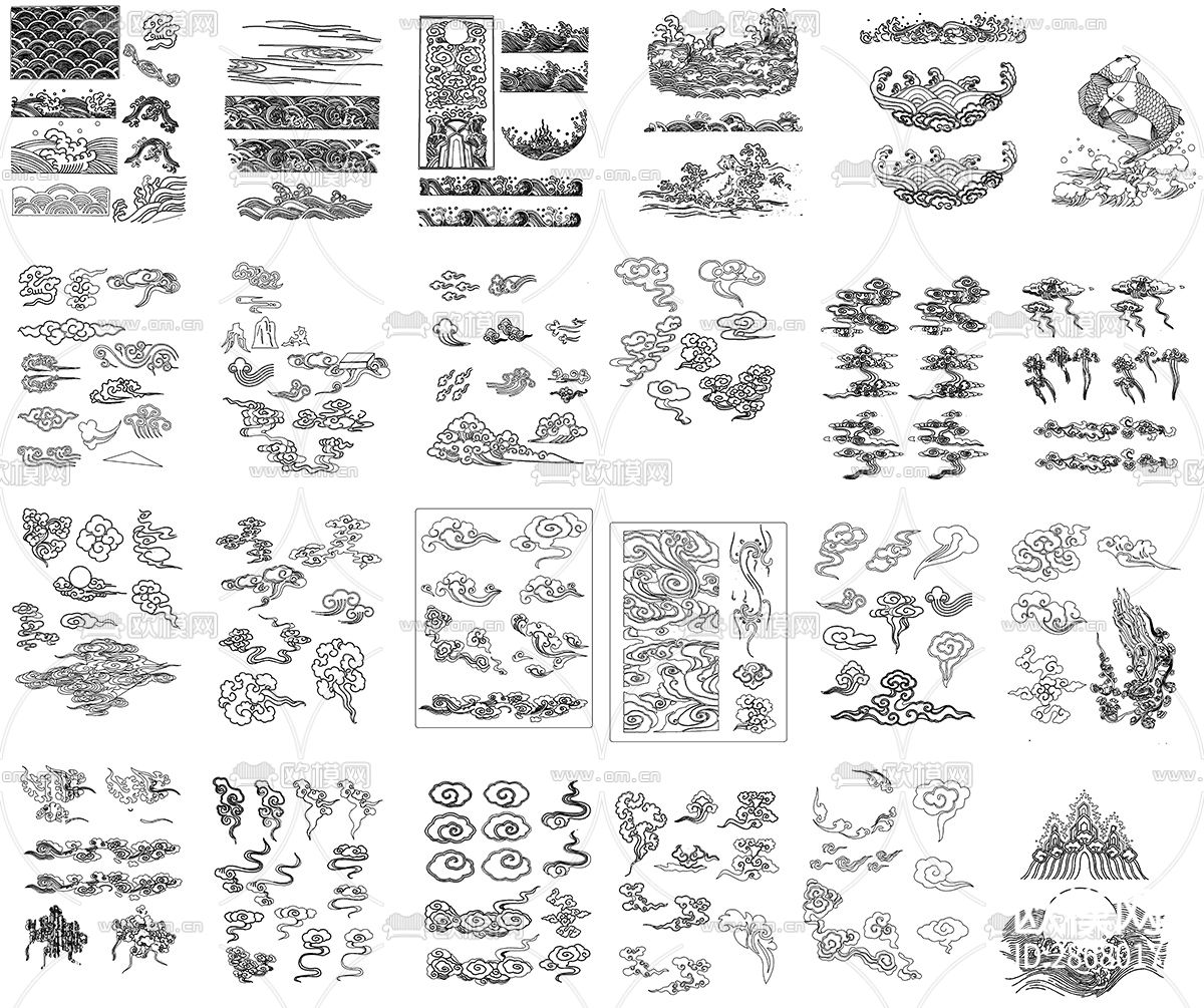 中式古典风格祥云龙凤设计cad图库下载（渲染图2）