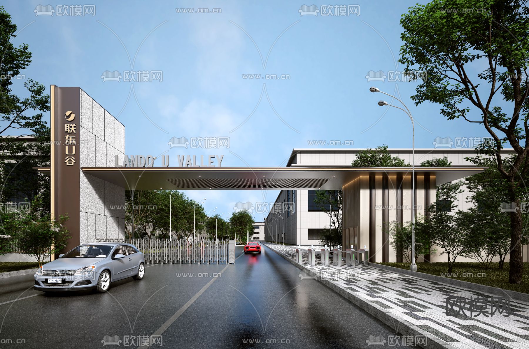 工厂入口大门3d模型下载_ID14295952_3dmax免费模型-欧模网