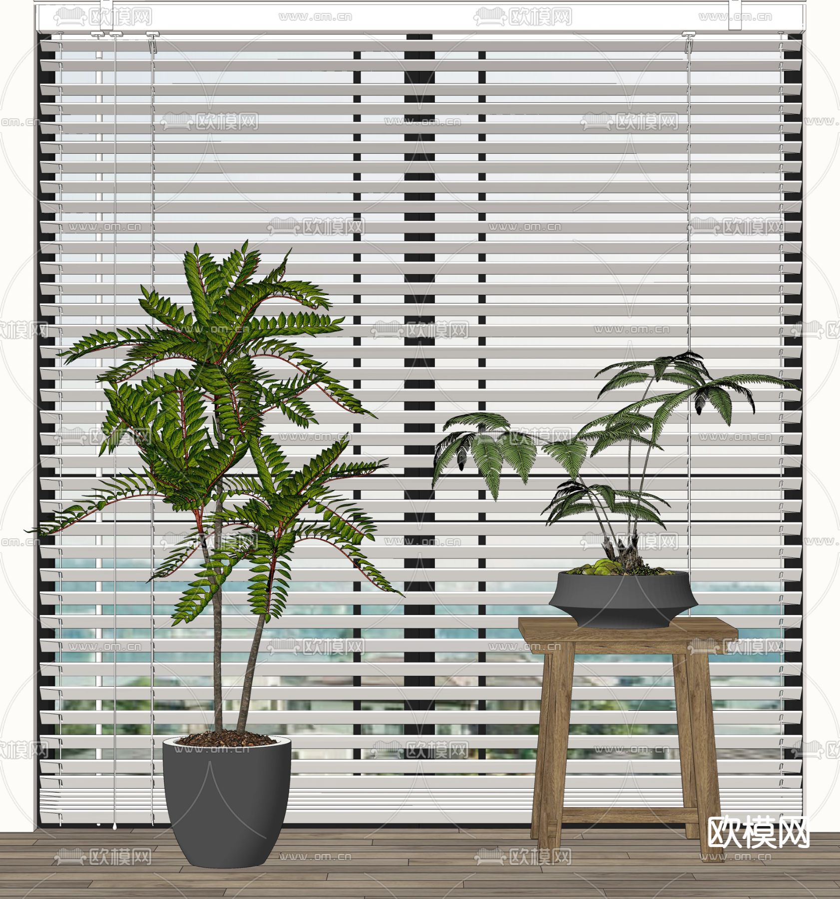 现代植物盆栽 盆景su模型下载（渲染图2）