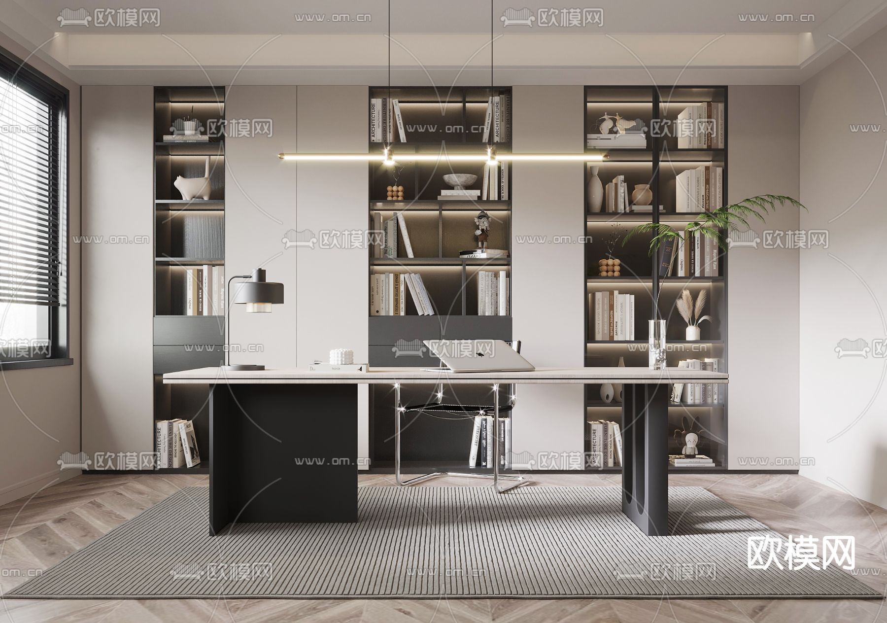 现代书房 学习房3d模型下载