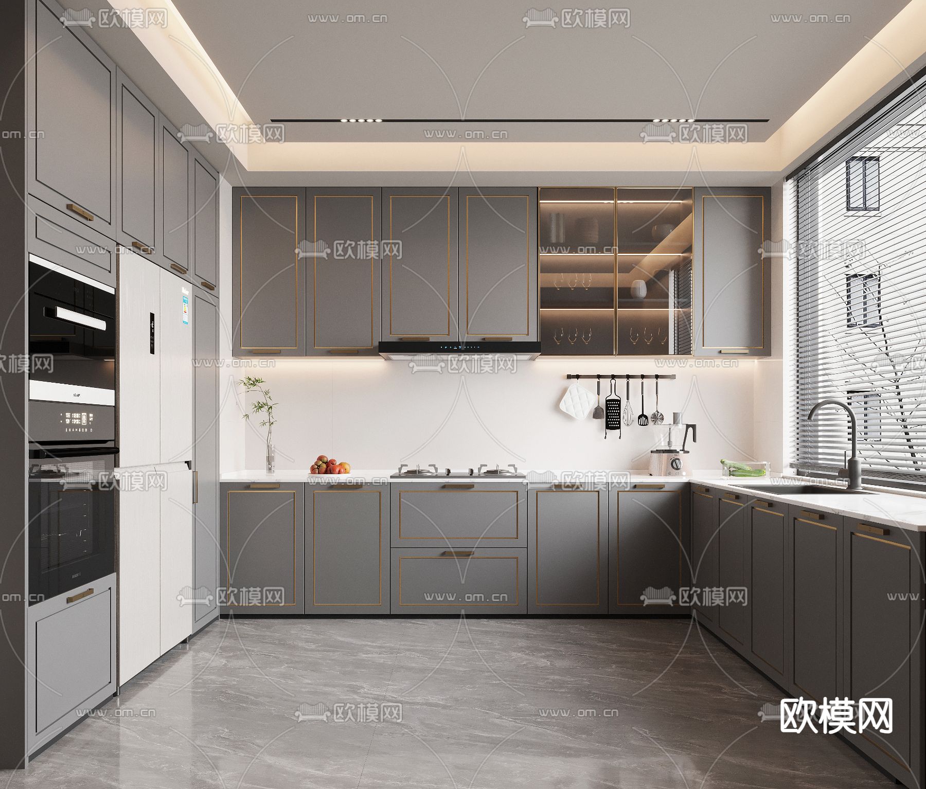 新中式厨房 橱柜3d模型下载