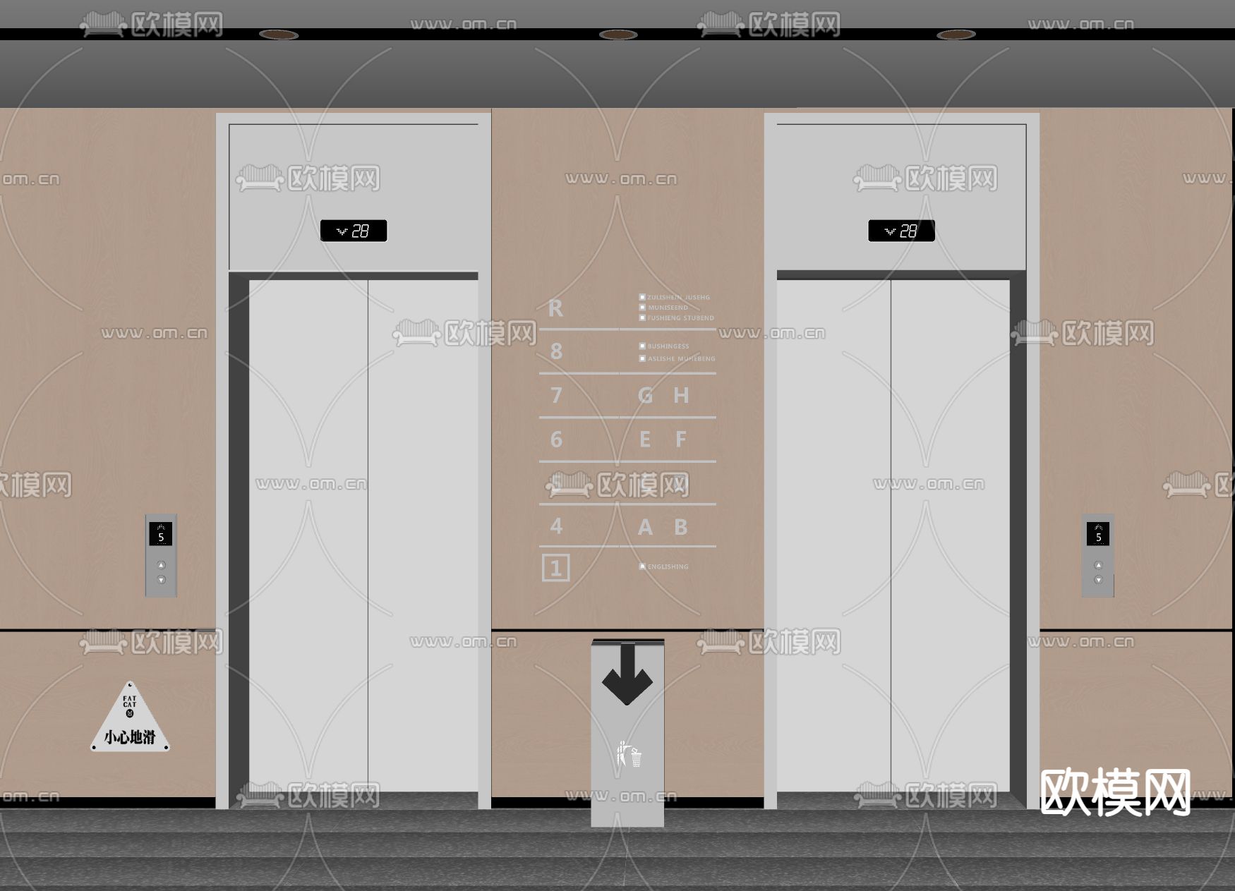 现代电梯间 电梯厅su模型下载（渲染图1）
