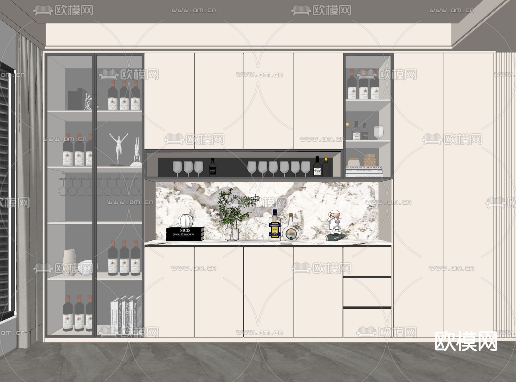 现代酒柜su模型下载（渲染图2）