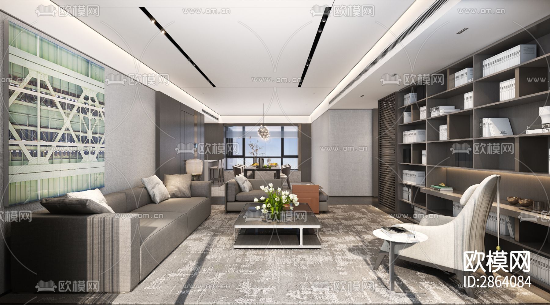 220m²深圳平层私宅效果图CAD施工图下载（渲染图1）