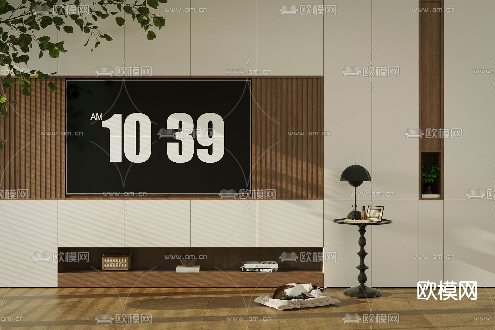 现代电视柜 边几su模型下载（渲染图1）