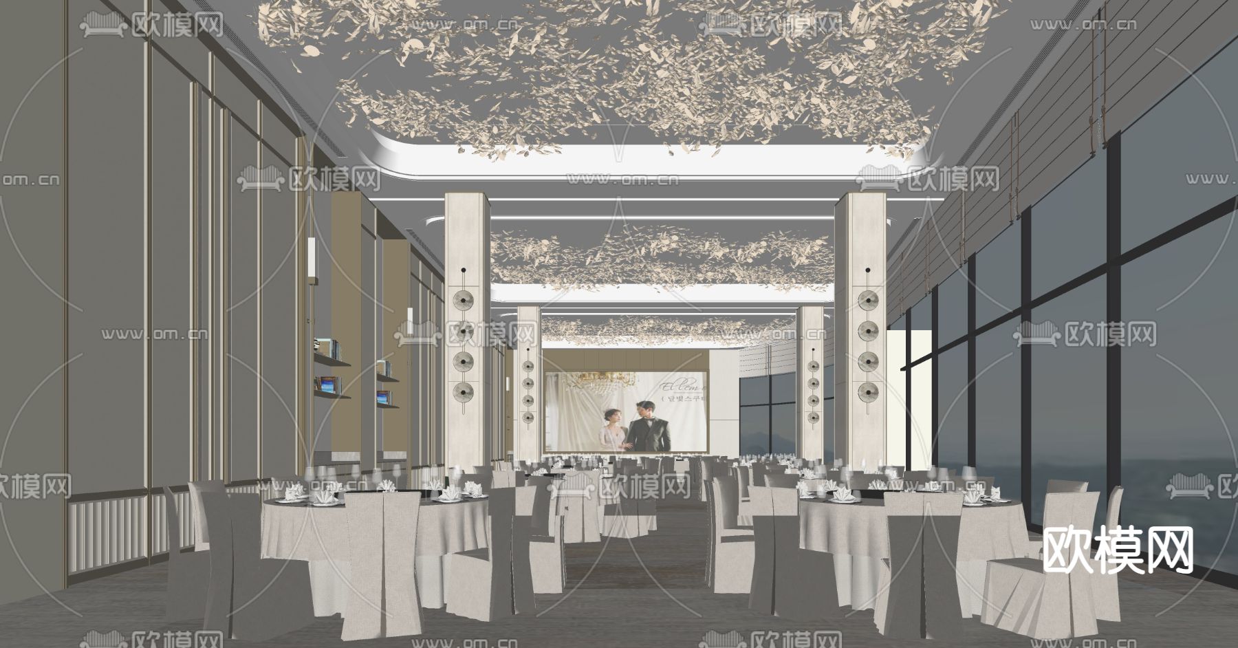现代酒店宴会厅su模型下载（渲染图2）