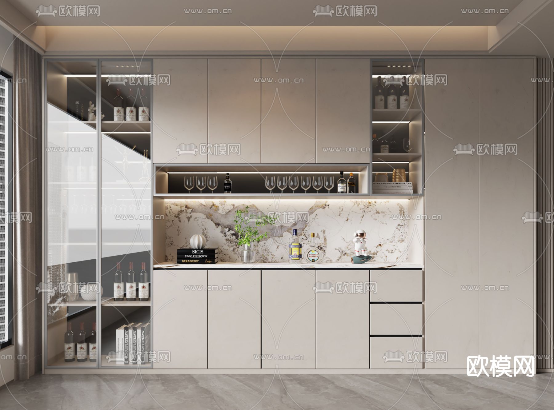 现代酒柜su模型下载（渲染图1）