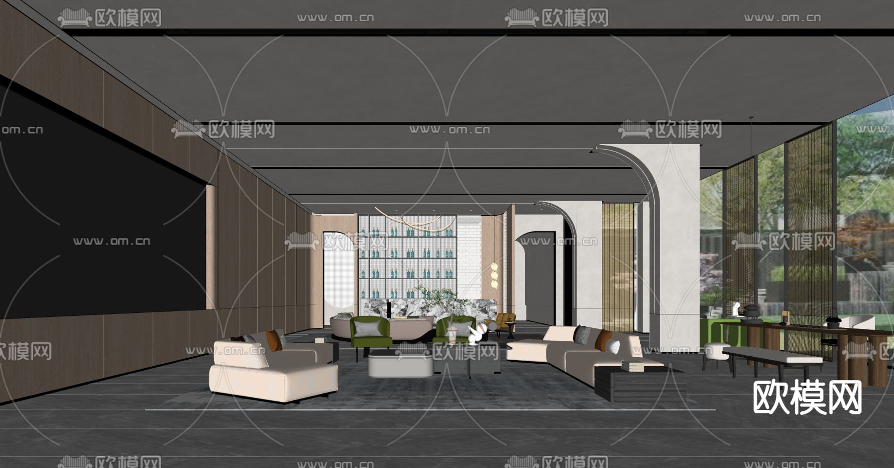 售楼处洽谈区su模型下载（渲染图2）