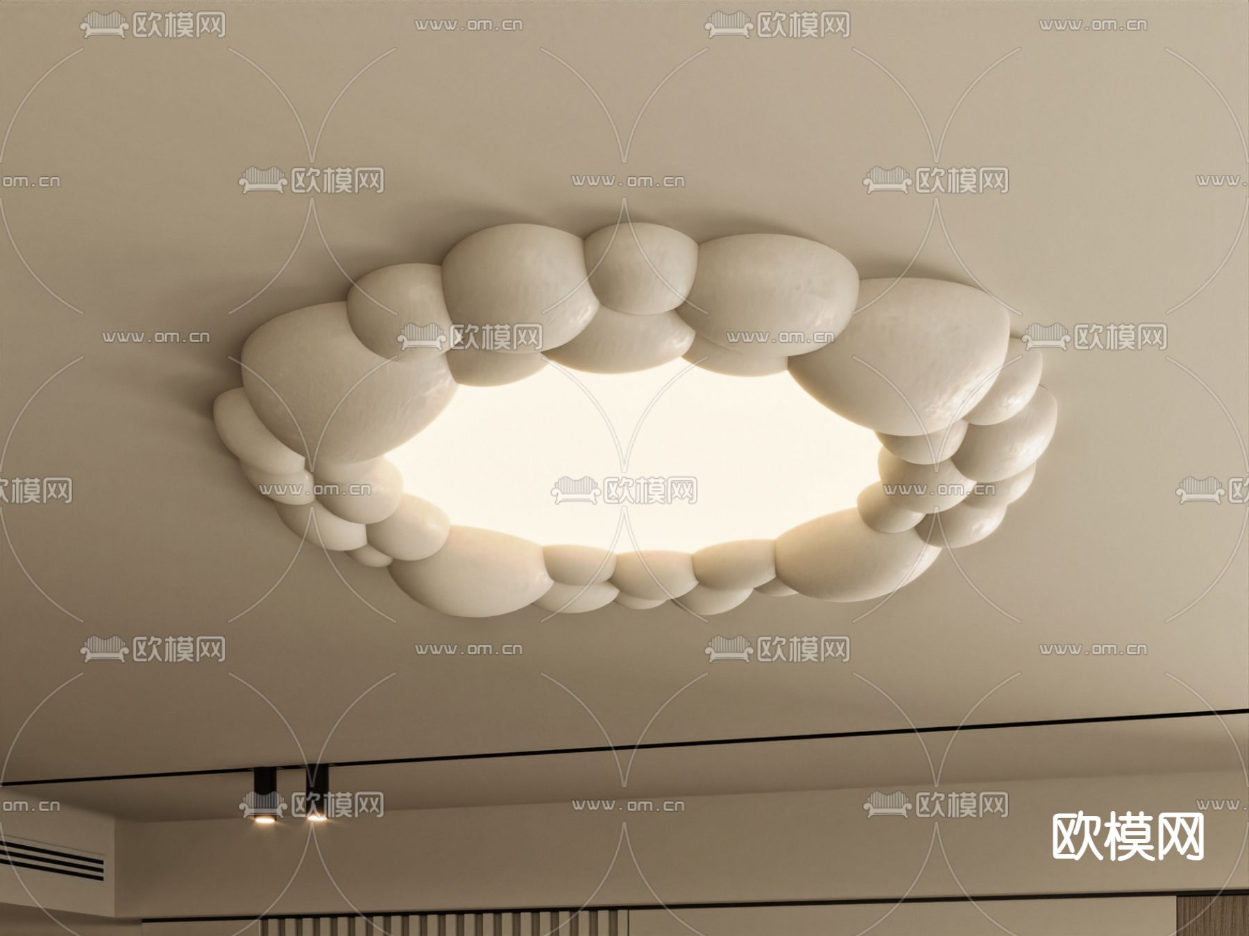 奶油风吸顶灯su模型下载（渲染图1）