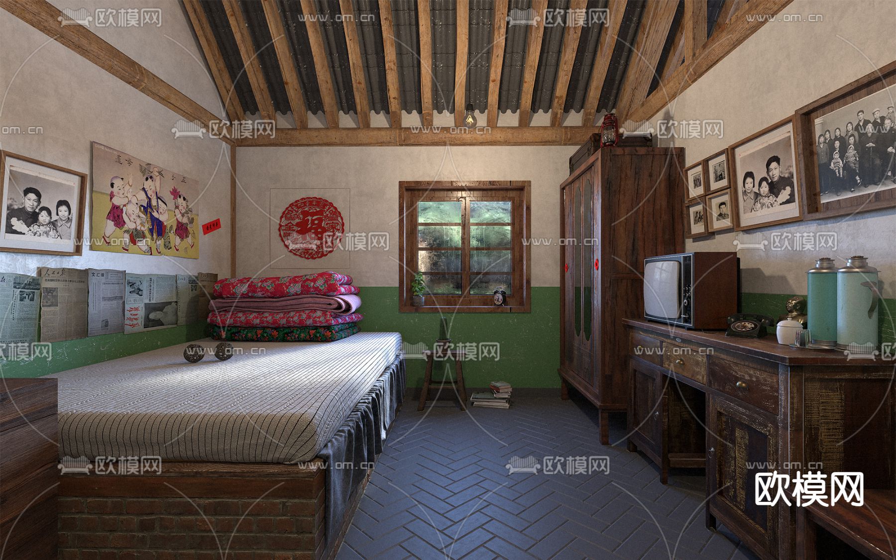 民国风卧室3d模型下载