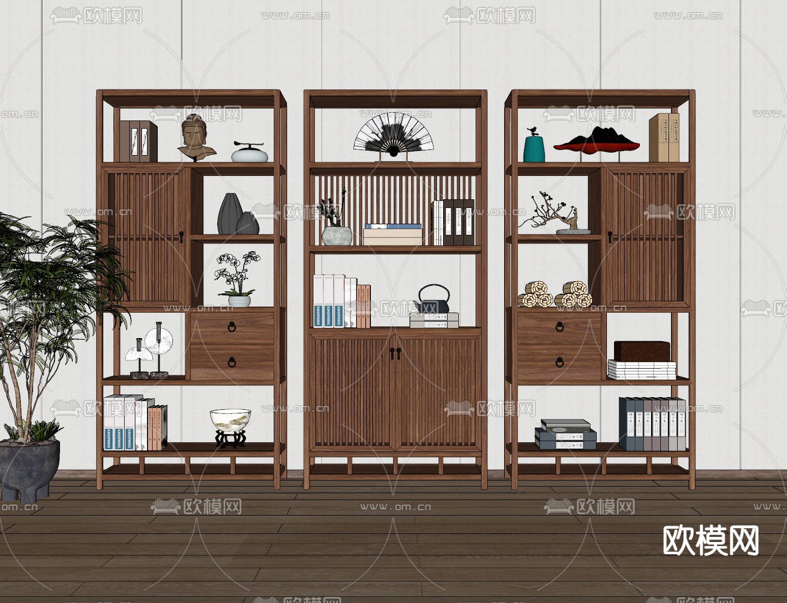 新中式博古架su模型下载（渲染图2）