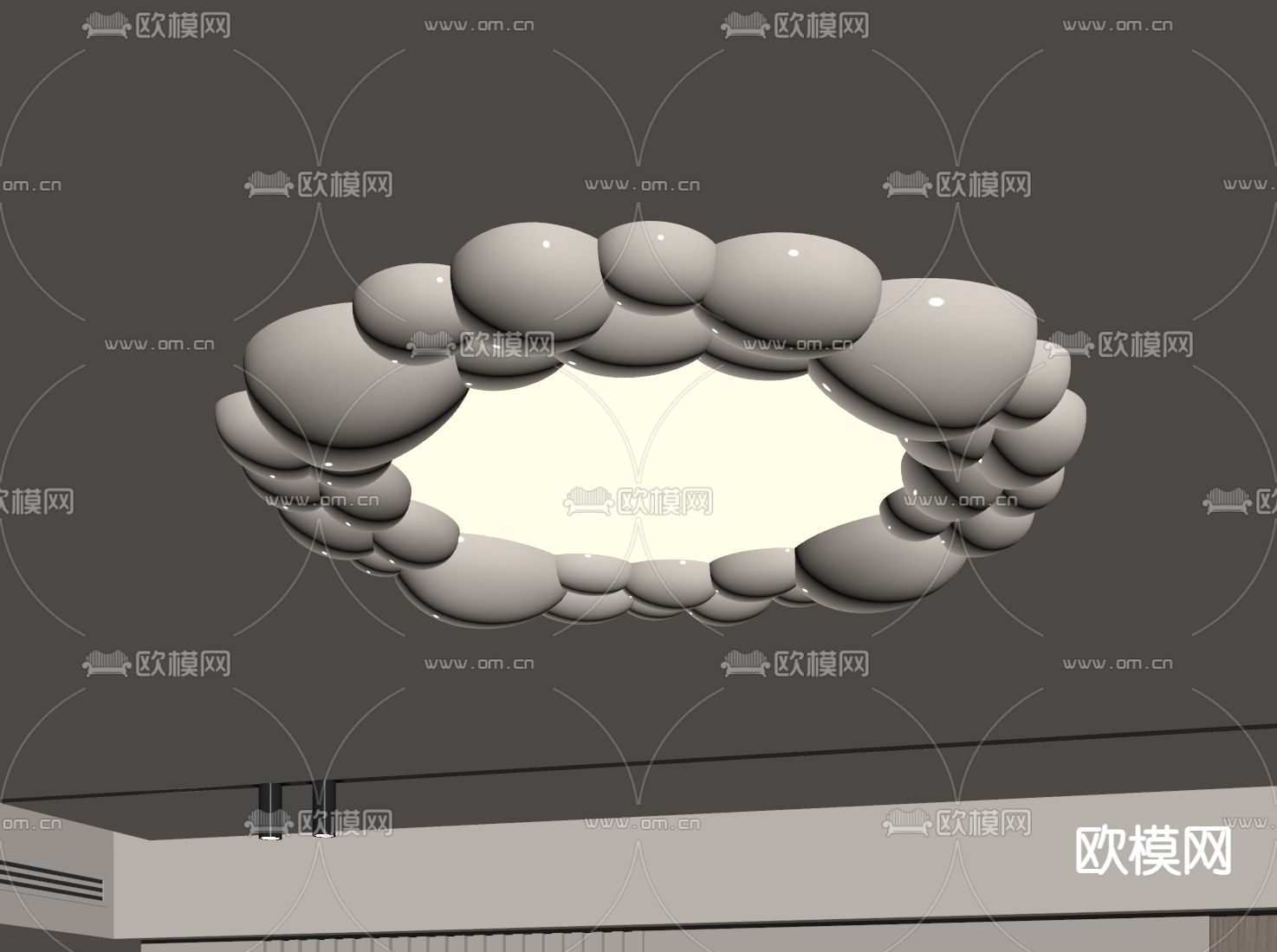 奶油风吸顶灯su模型下载（渲染图2）