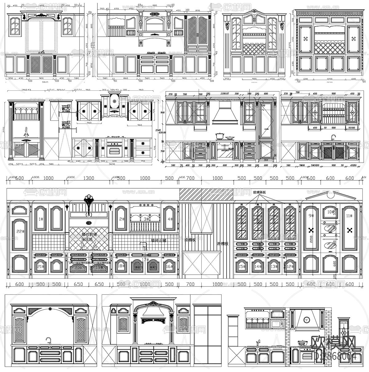 欧式古典风实木橱柜CAD施工图下载（渲染图4）