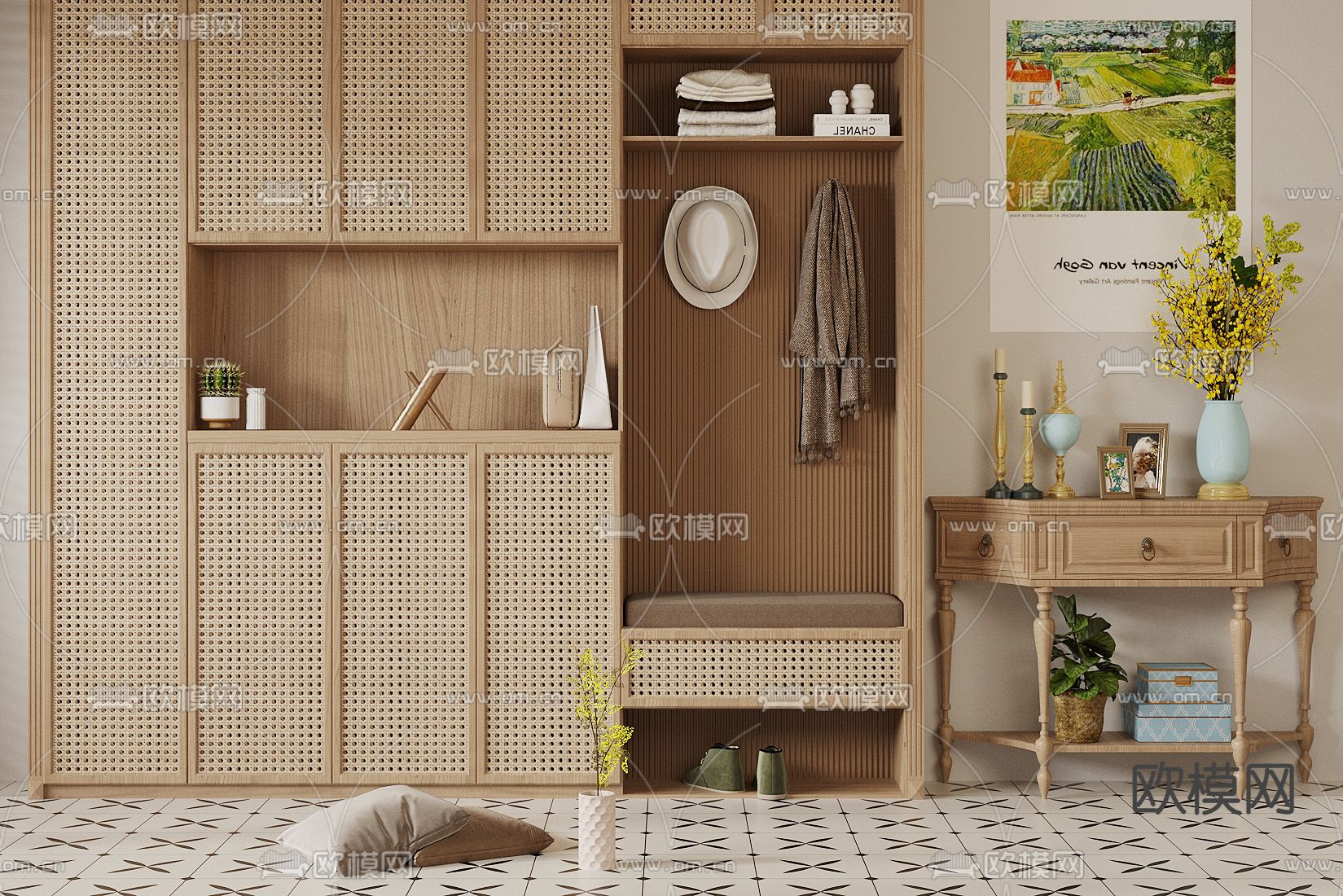 现代玄关柜 换鞋柜su模型下载（渲染图1）