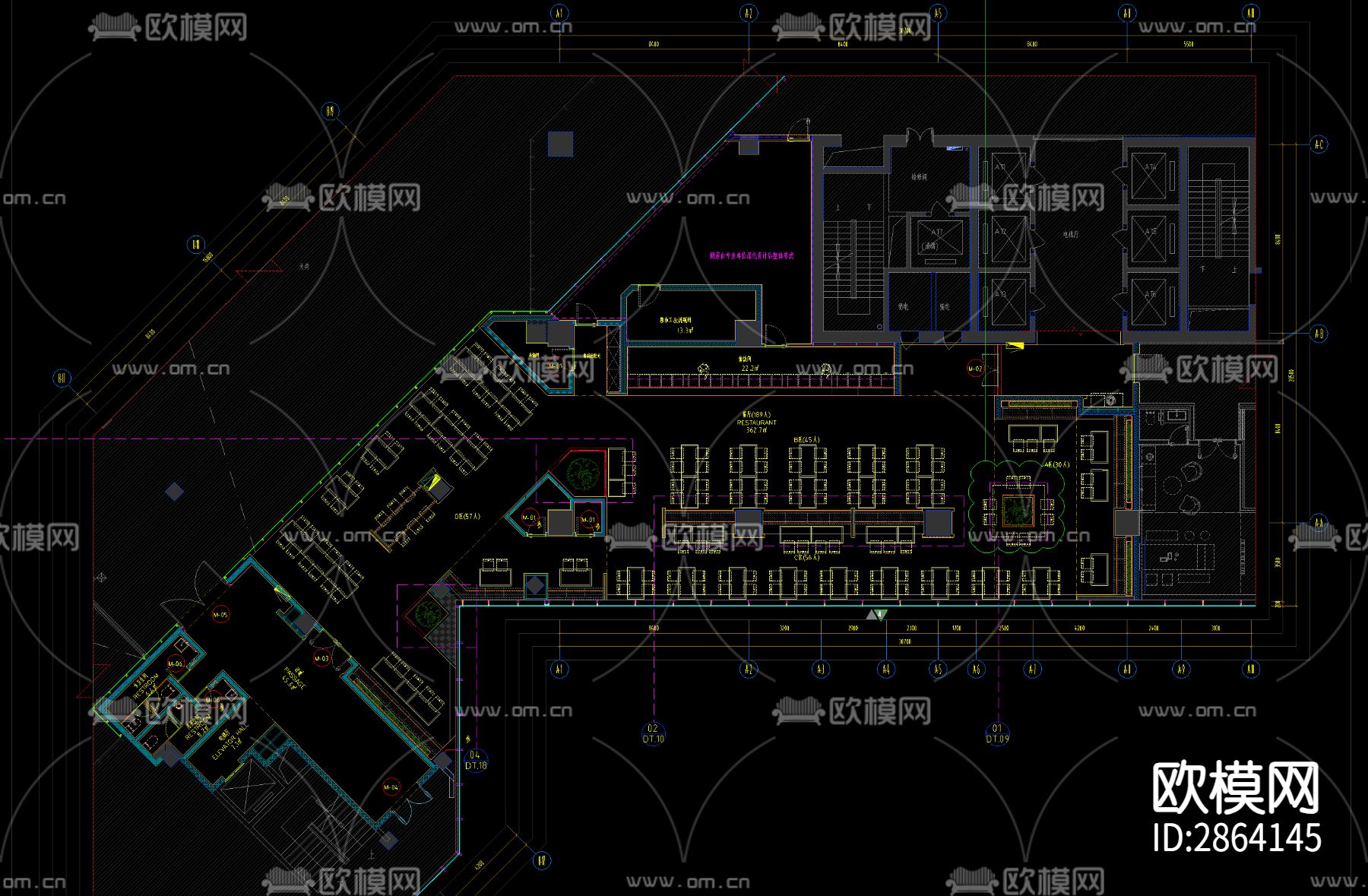 员工食堂效果图CAD施工图下载（渲染图3）