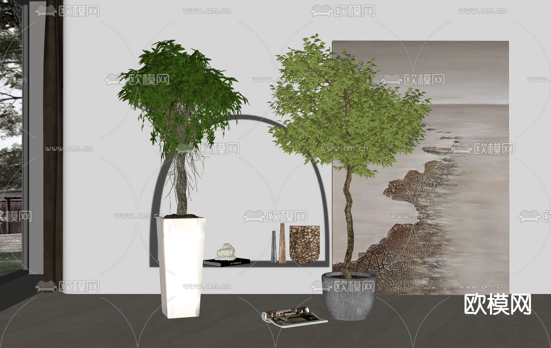 现代盆栽 盆景su模型下载（渲染图2）