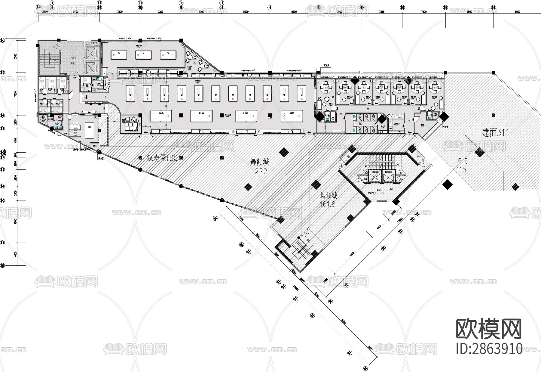 台球俱乐部CAD平面图下载（渲染图1）