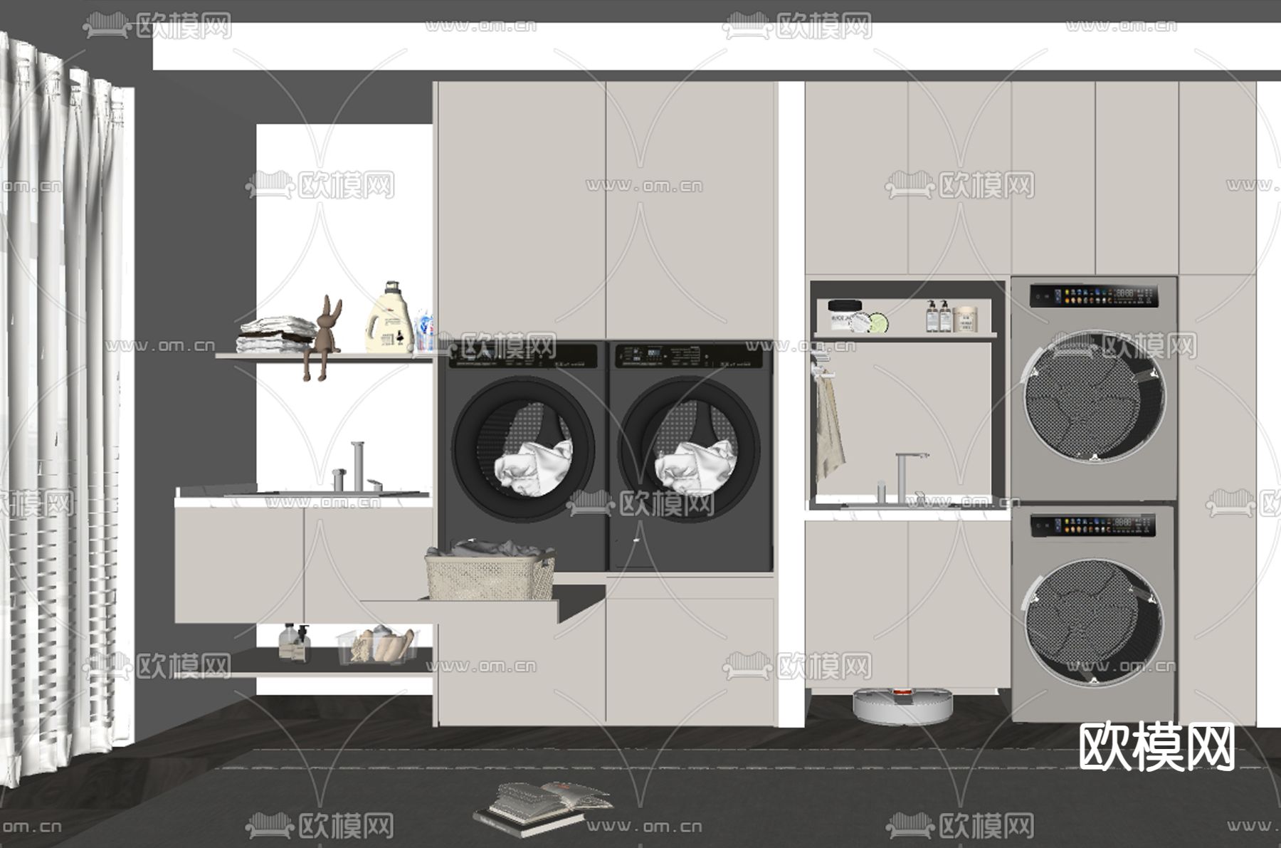 奶油风浴室柜 洗衣柜su模型下载（渲染图2）