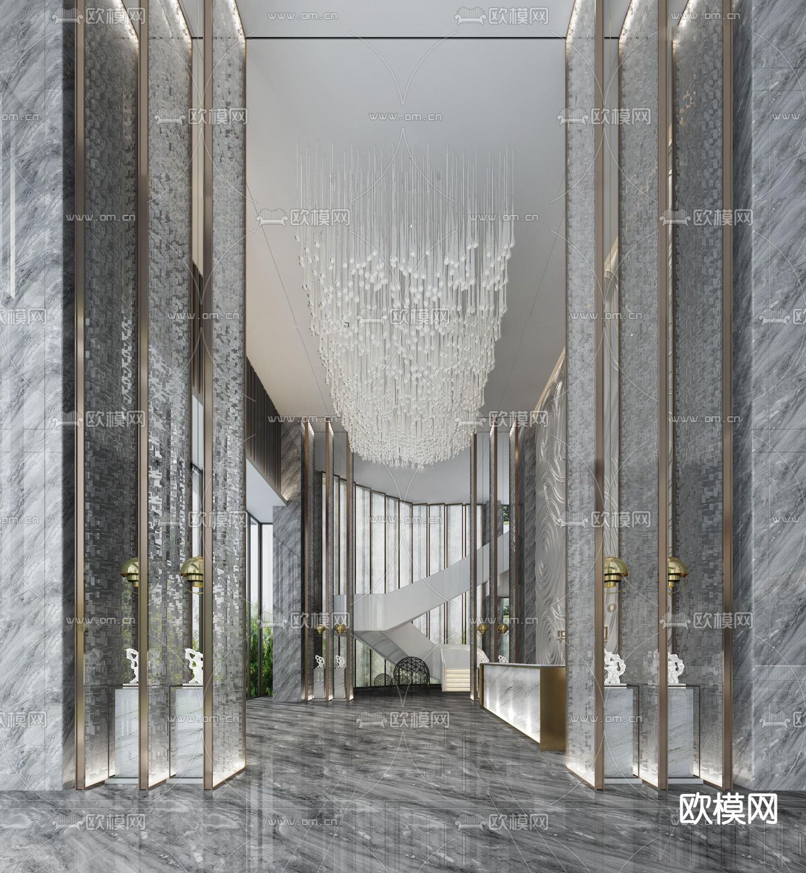 新中式售楼部 沙盘区3d模型下载（渲染图2）