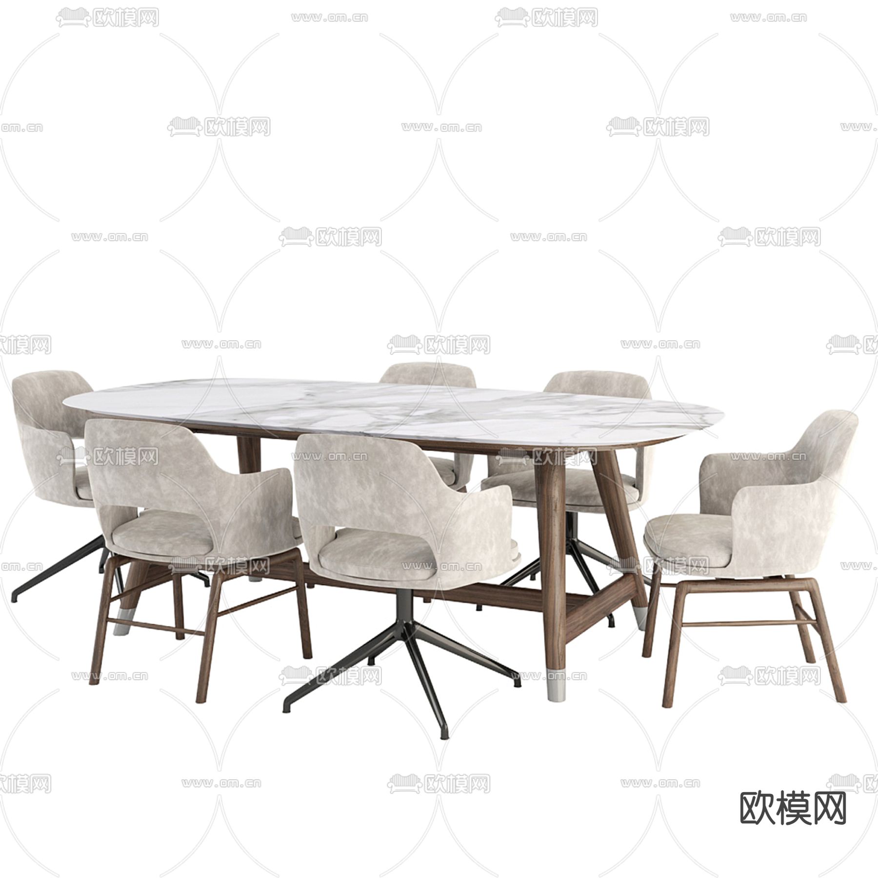 现代餐桌椅 椭圆餐桌3d模型下载（渲染图2）