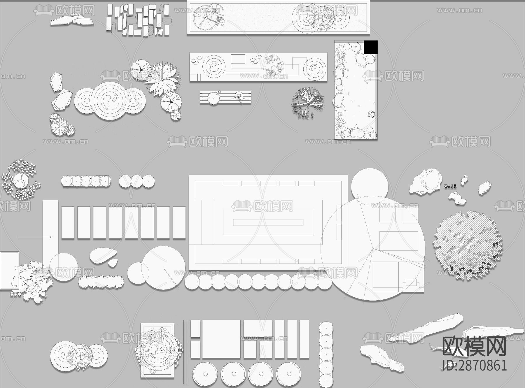 别墅庭院户外庭院造景cad施工图下载（渲染图1）
