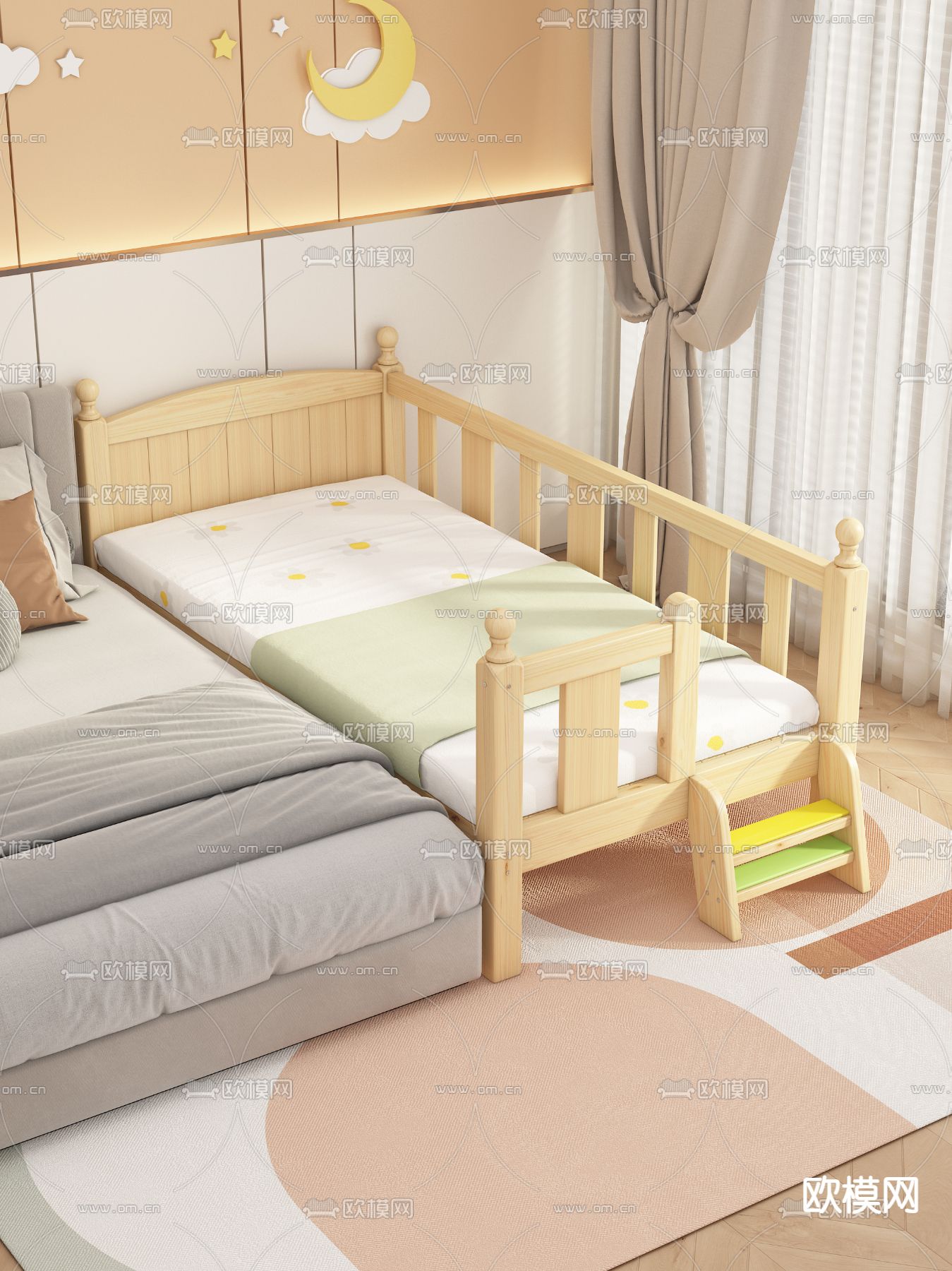 奶油风婴儿床3d模型下载