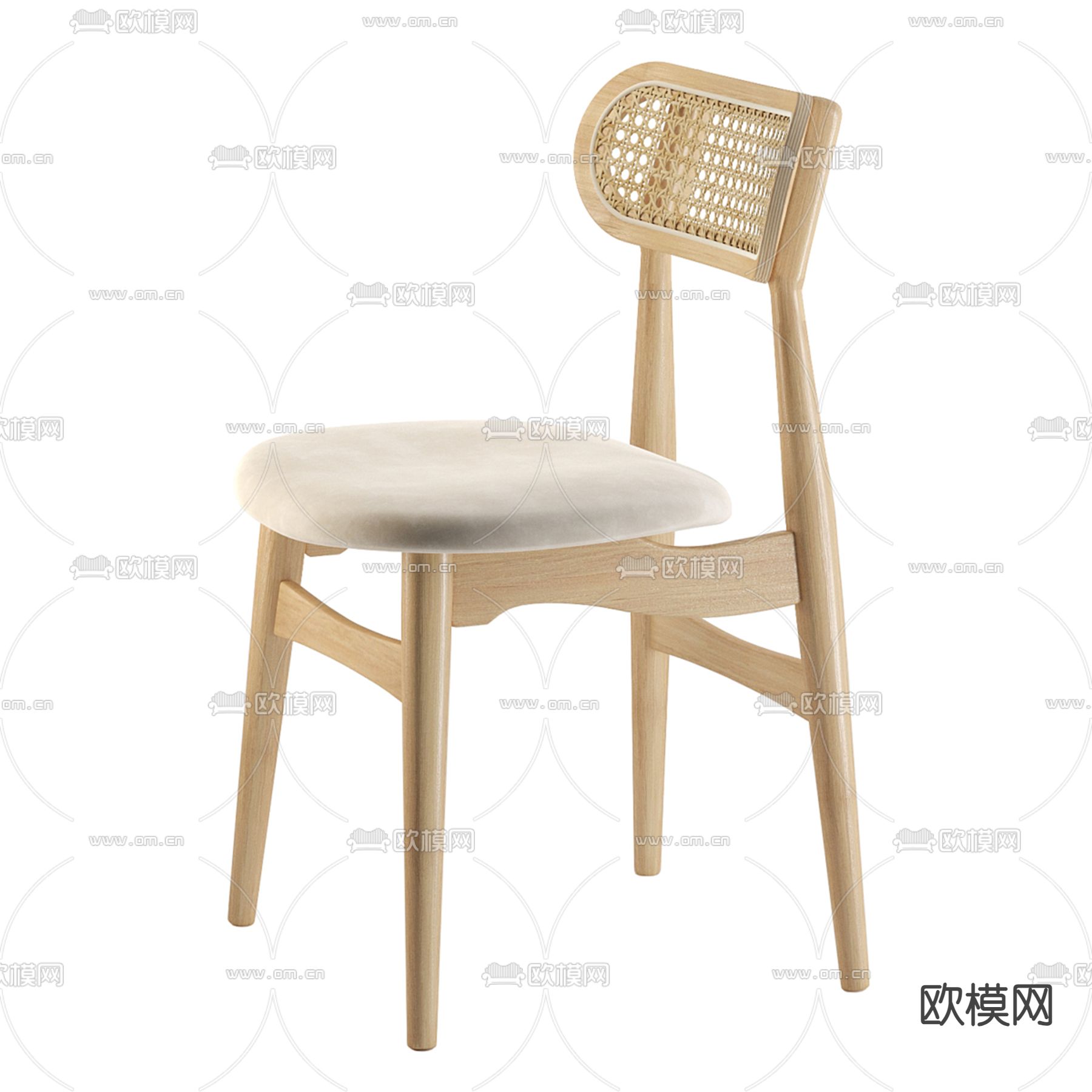 北欧椅子 藤编餐椅3d模型下载（渲染图2）