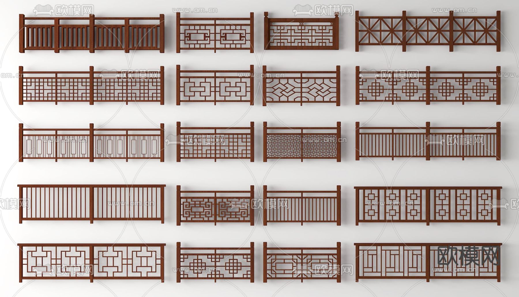 新中式栏杆 护栏 围栏3d模型下载