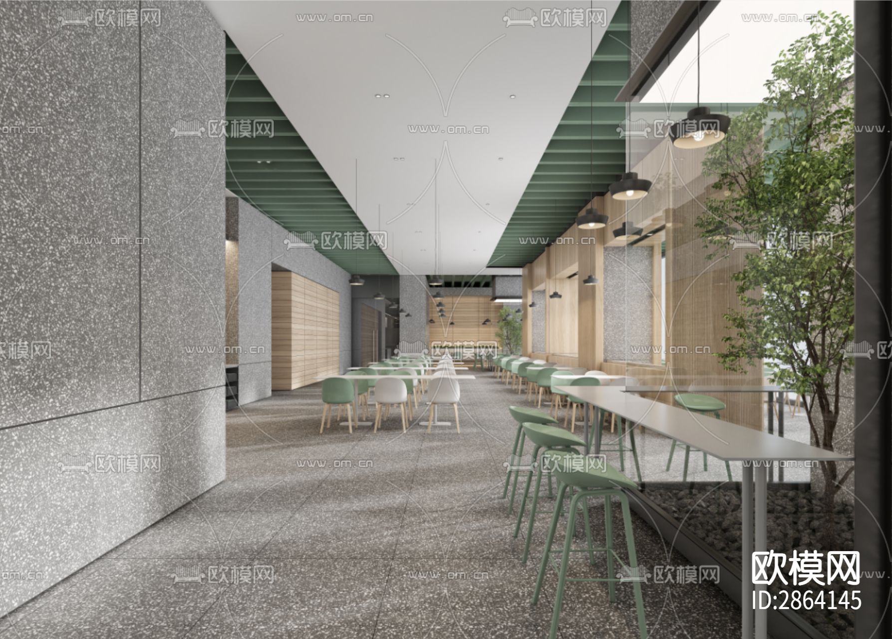 员工食堂效果图CAD施工图下载（渲染图7）