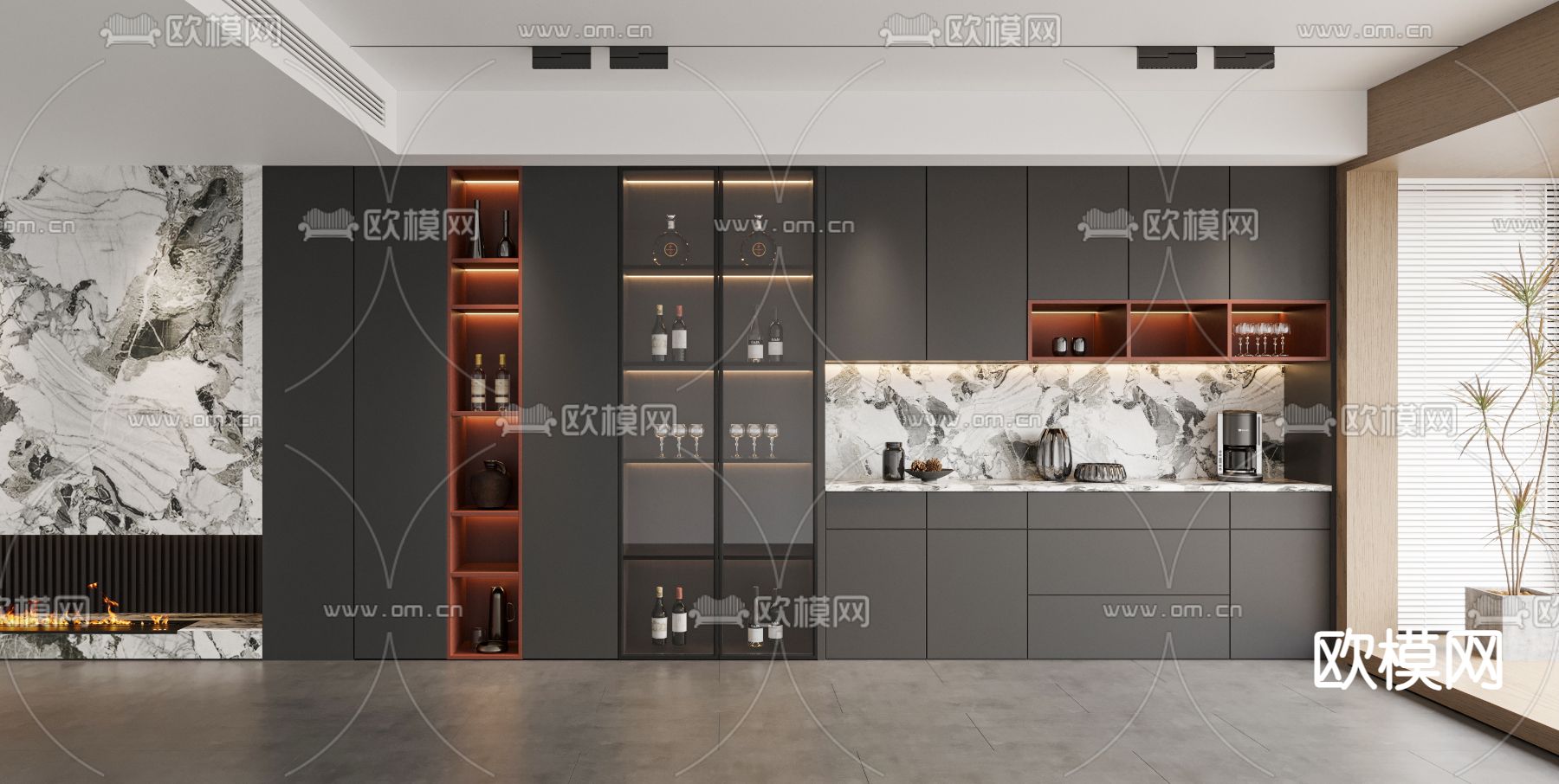 高级灰酒柜3d模型下载