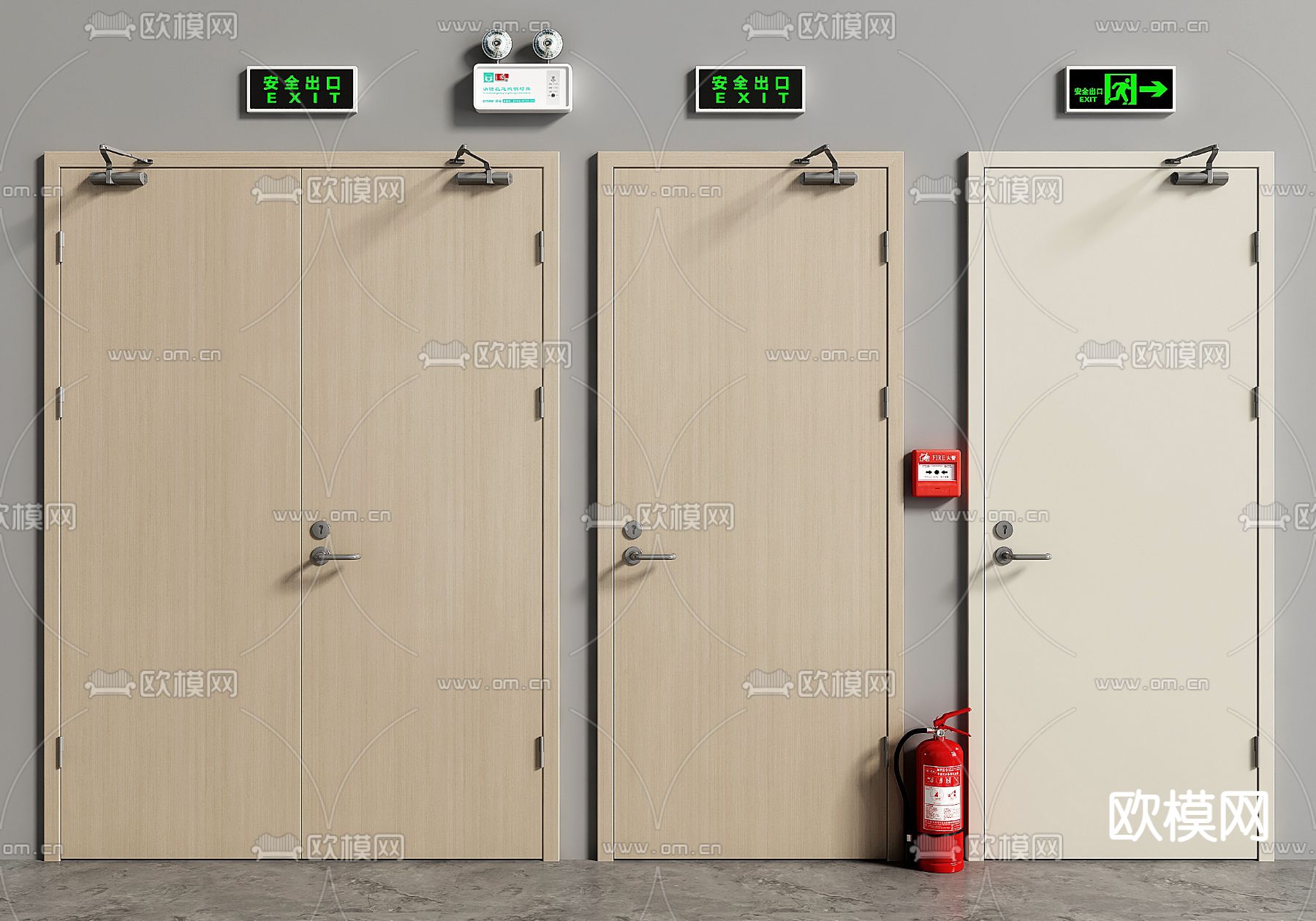 消防门 防火门 安全出口 消防栓3d模型下载