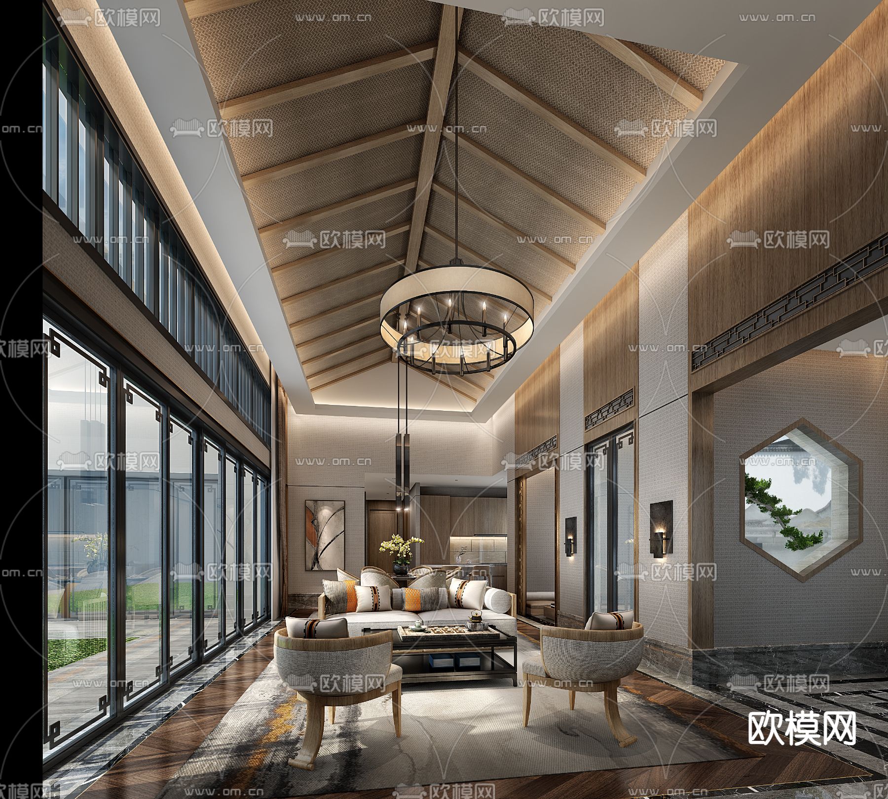 新中式会客室 接待室3d模型下载