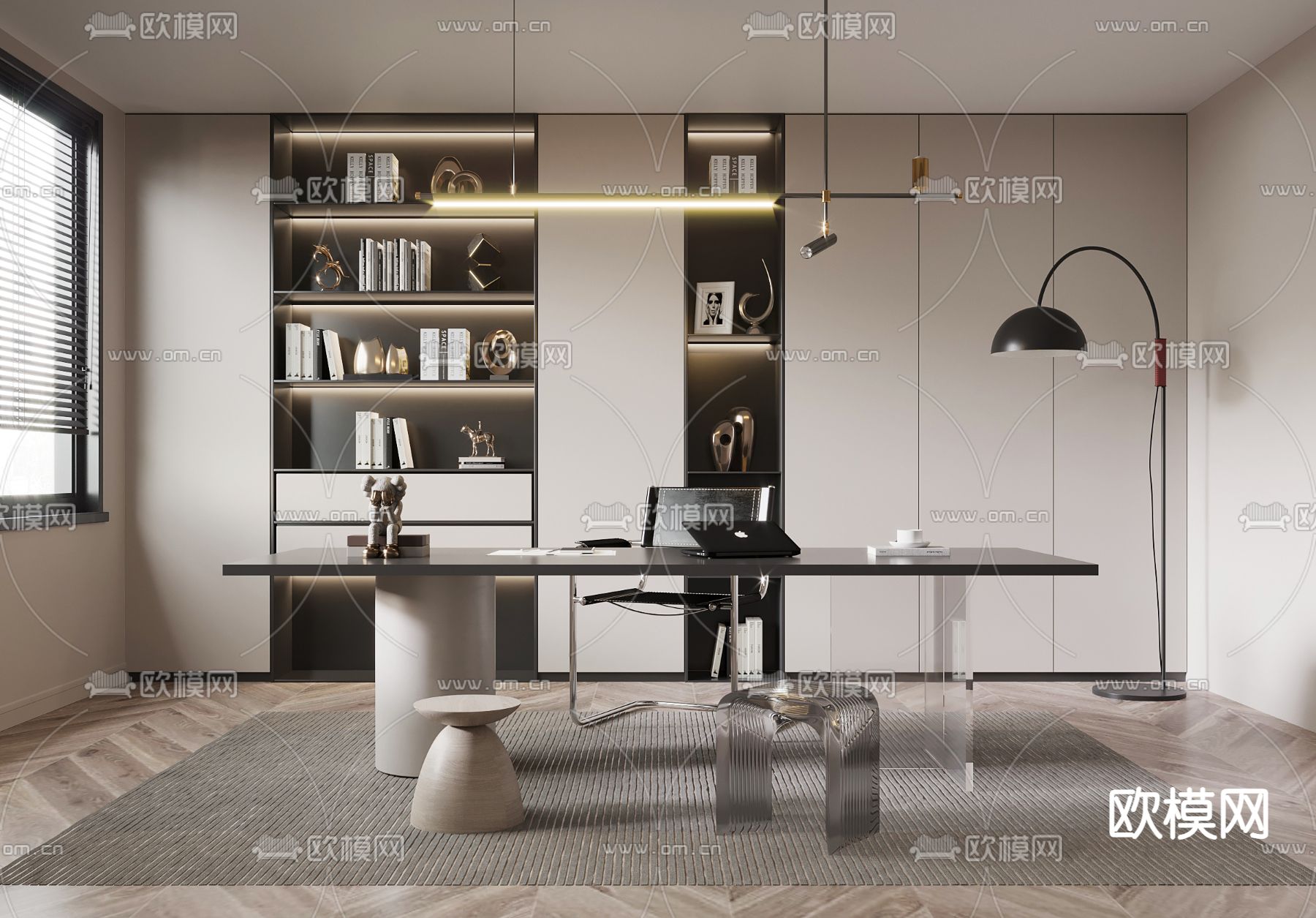 现代书房 学习房3d模型下载