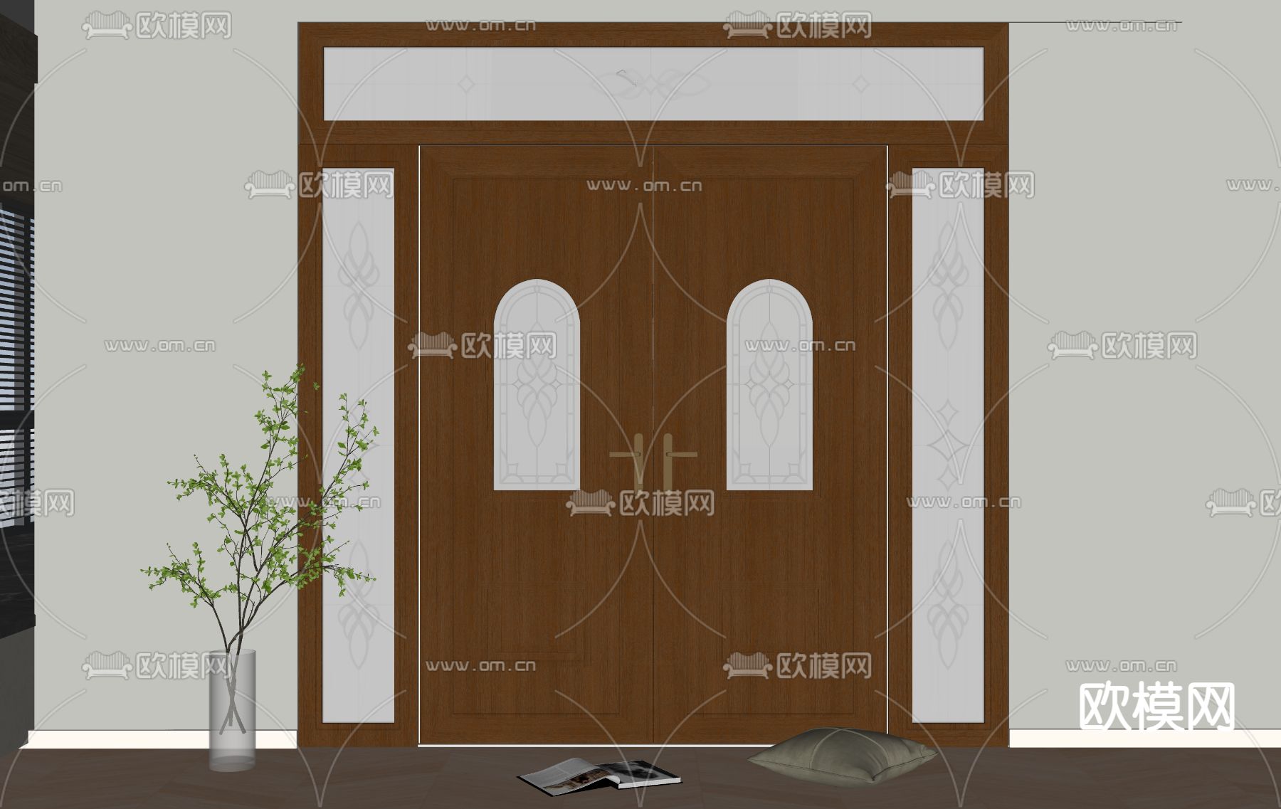 美式双开门su模型下载（渲染图2）