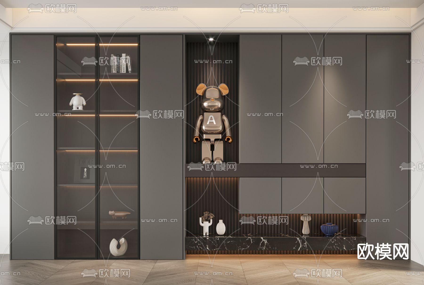 高级灰陈列柜 装饰柜 玄关柜3d模型下载