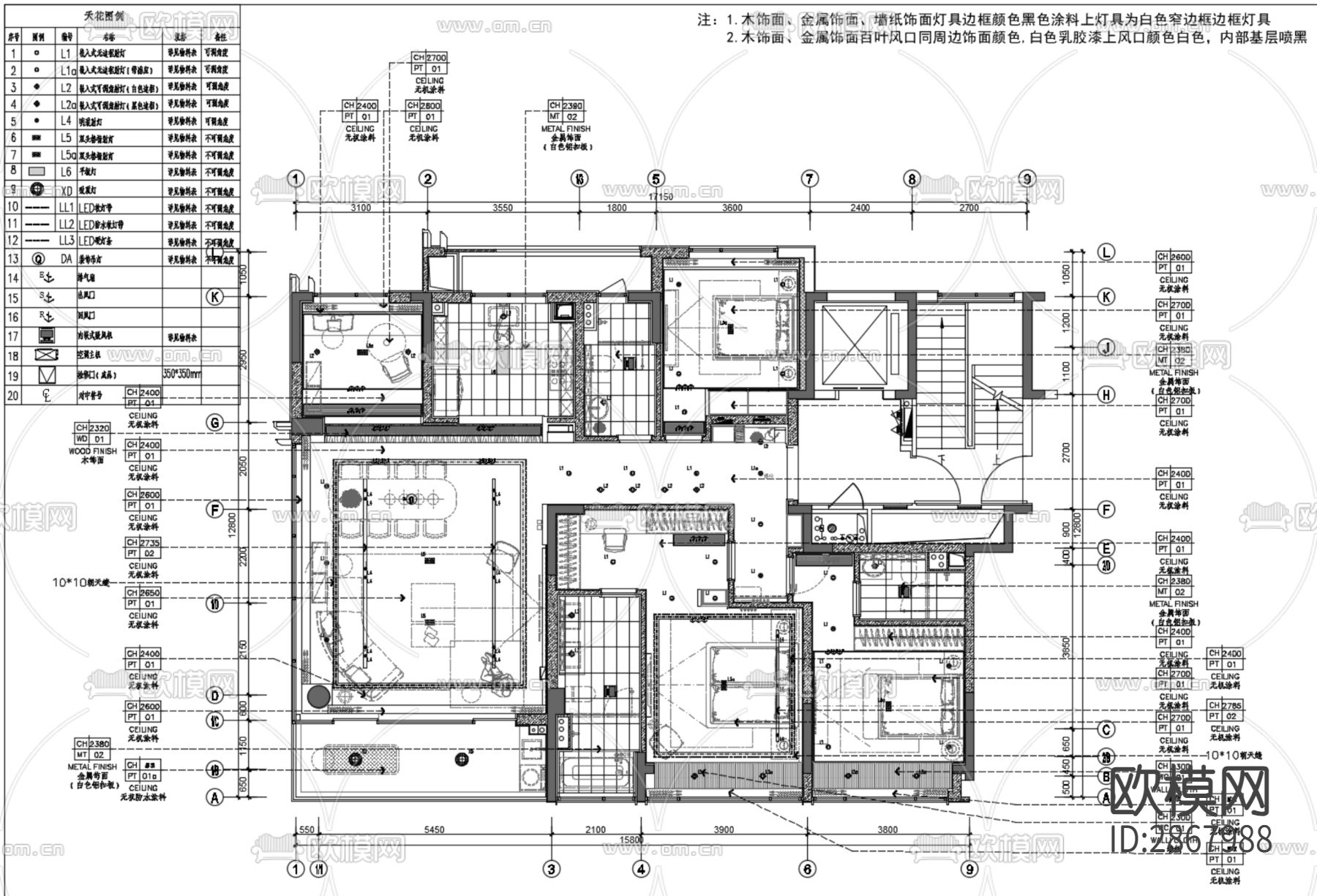 189m²平层样板间CAD施工图下载（渲染图4）