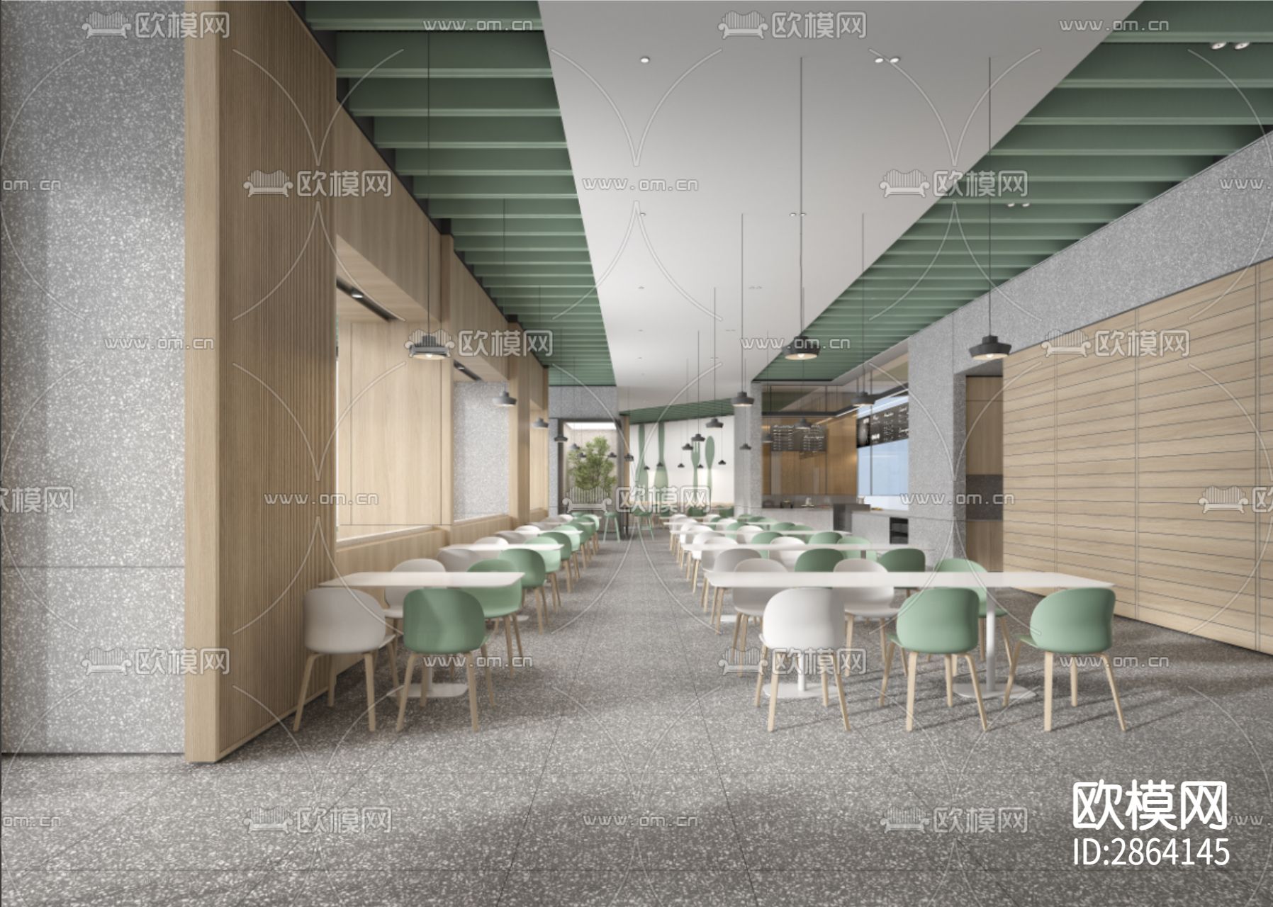 员工食堂效果图CAD施工图下载（渲染图5）