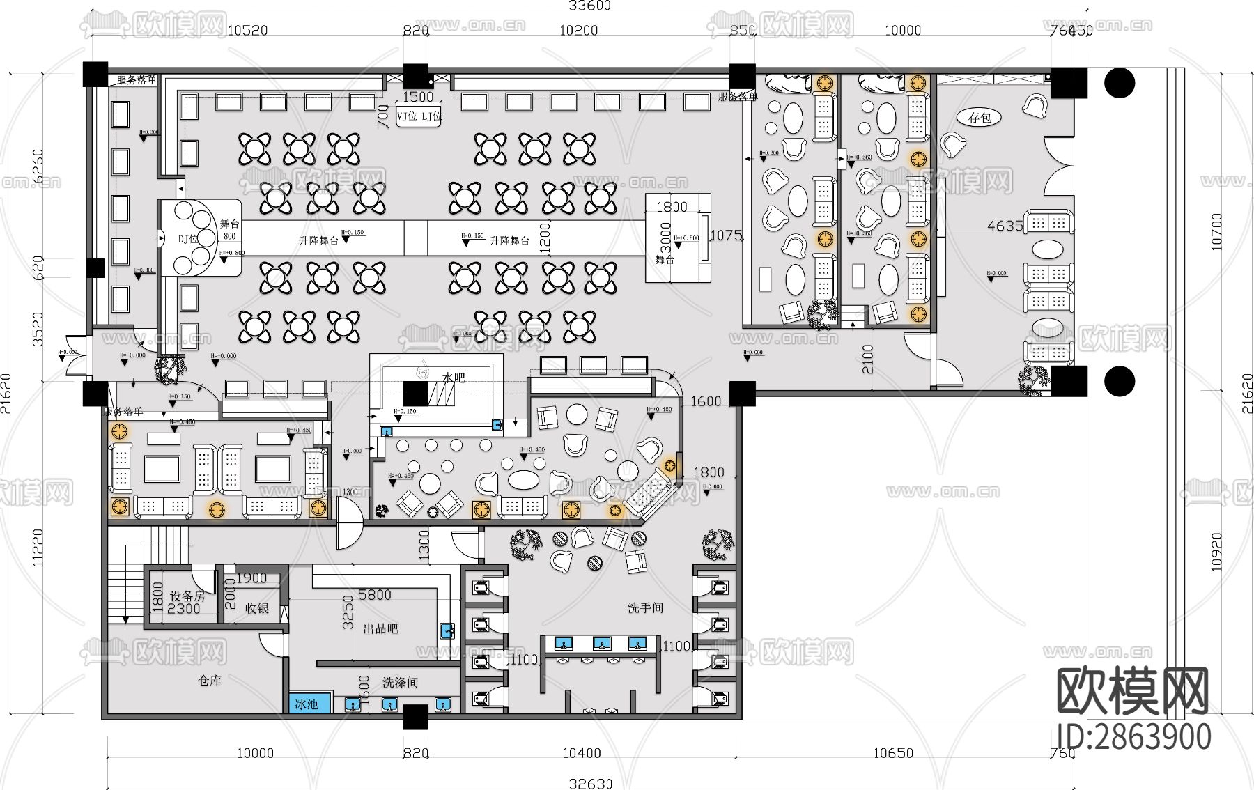 酒吧CAD平面图下载（渲染图1）