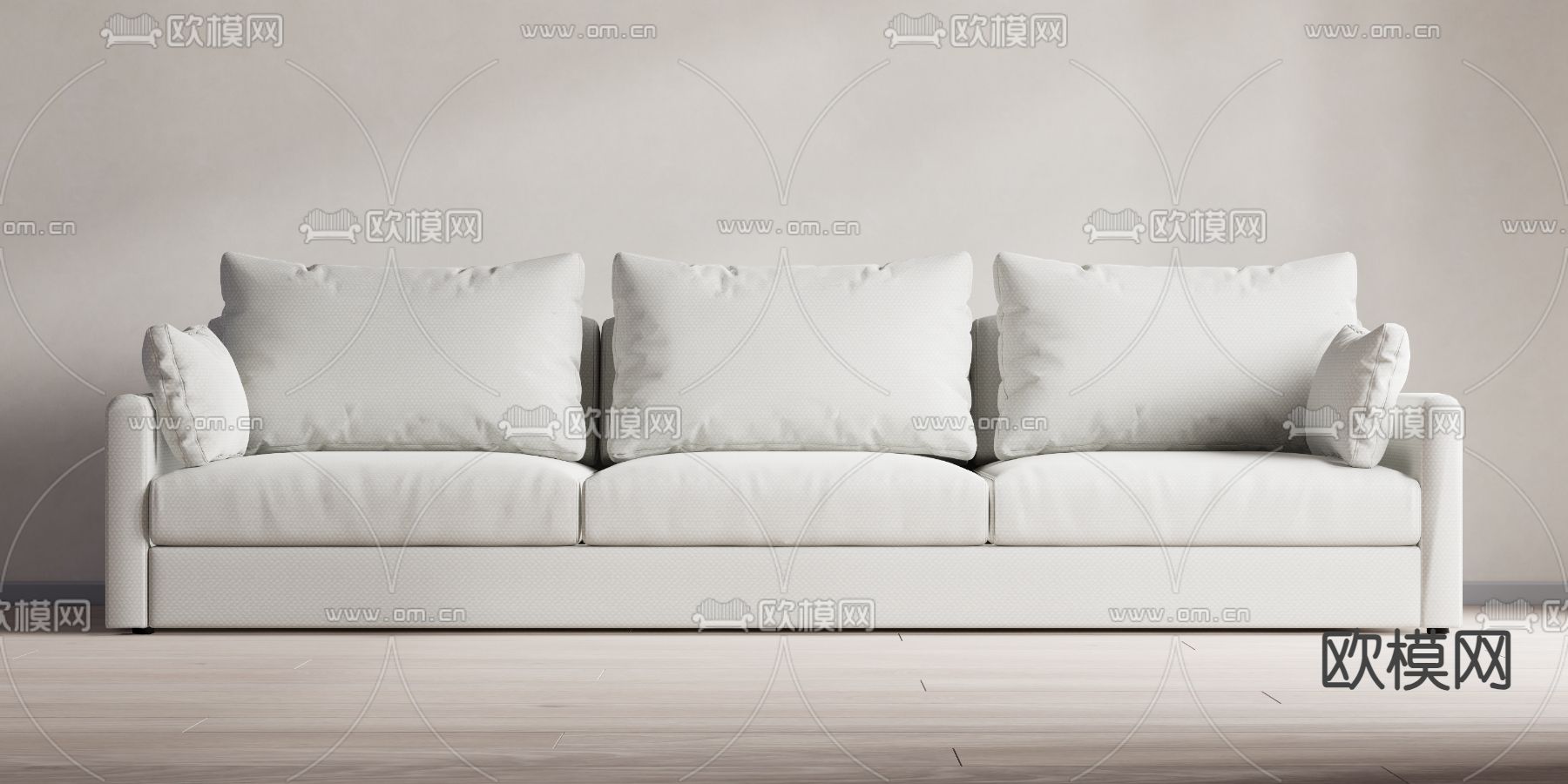 奶油风多人沙发su模型下载（渲染图1）