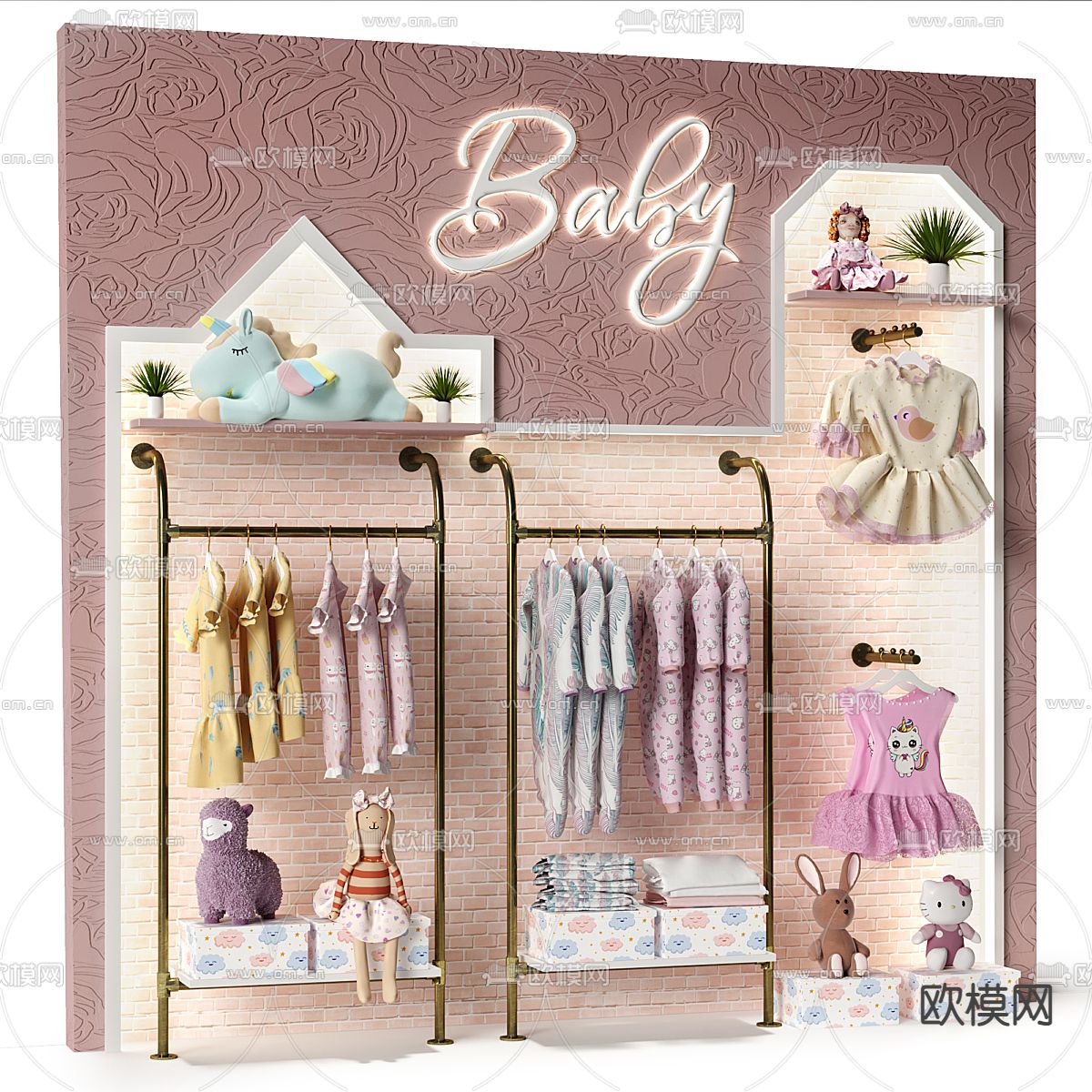 儿童服饰 童装 挂衣墙3d模型下载