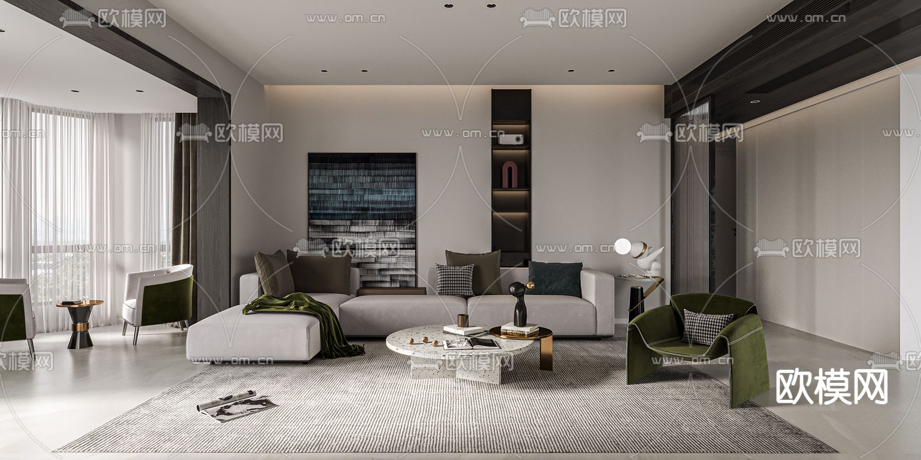 现代客厅3d模型下载