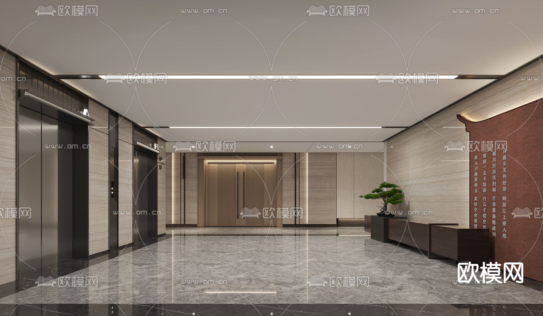 新中式电梯间3d模型下载