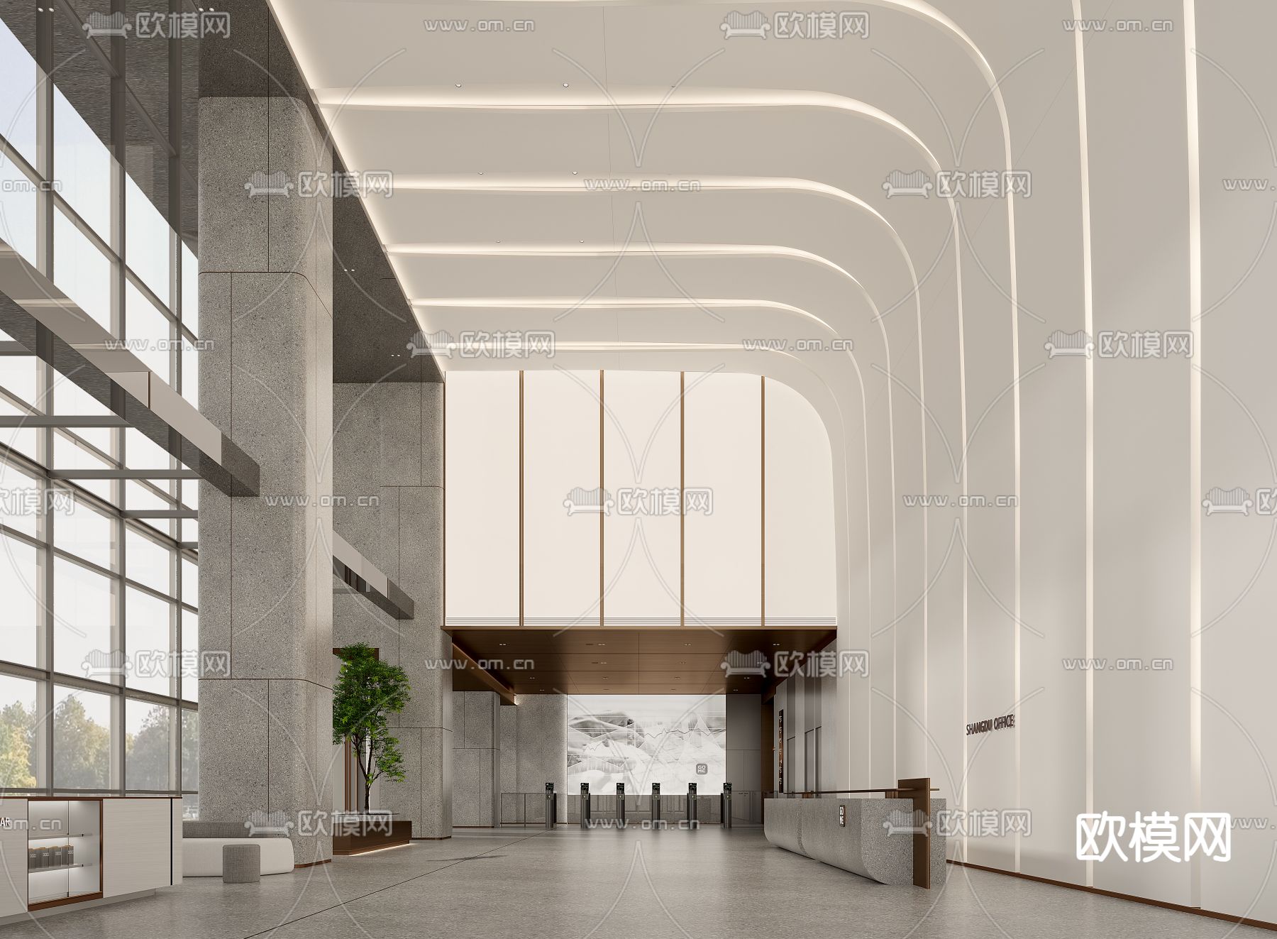 写字楼大厅 商务大堂3d模型下载（渲染图1）