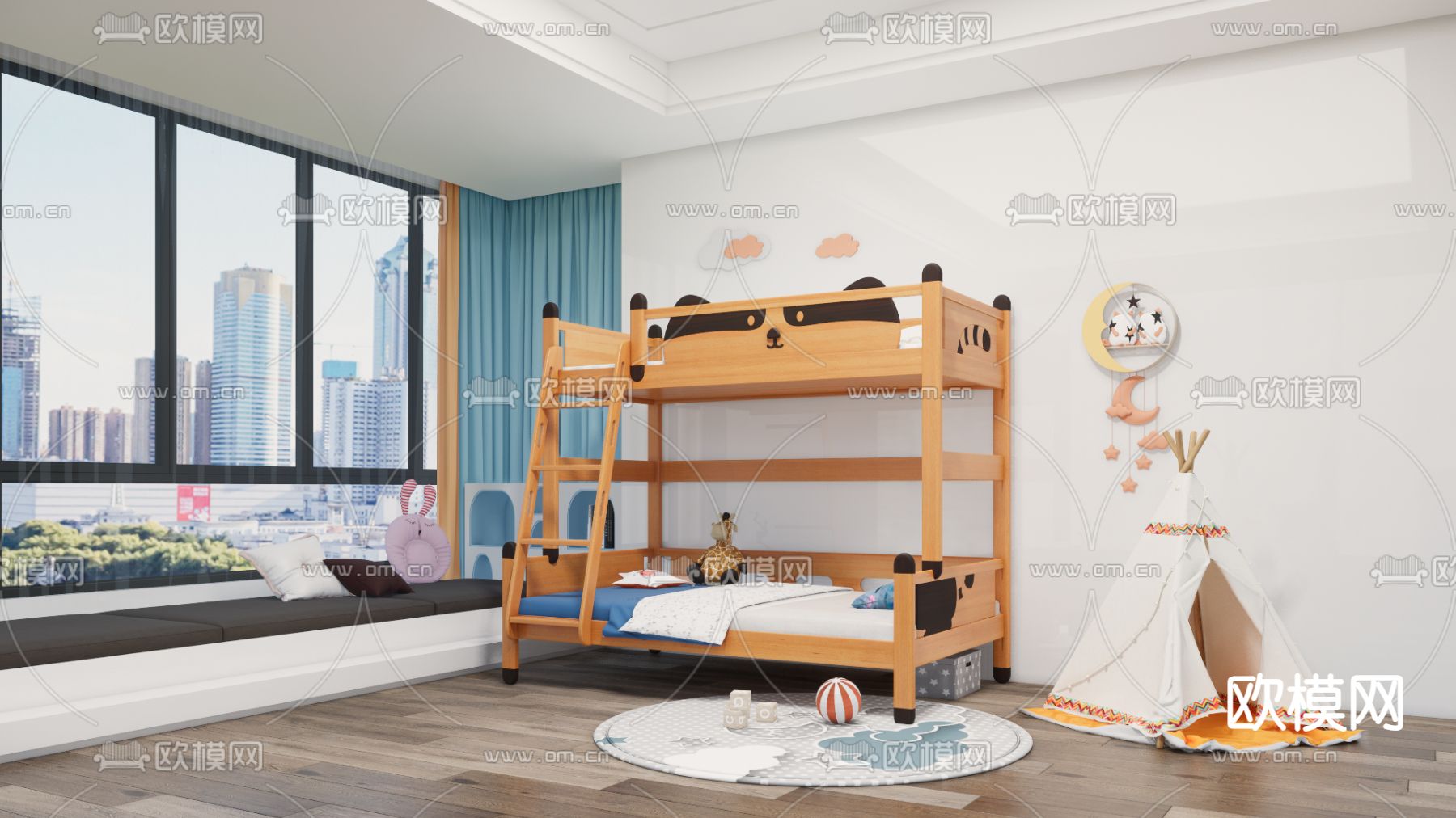 儿童上下床su模型下载（渲染图1）