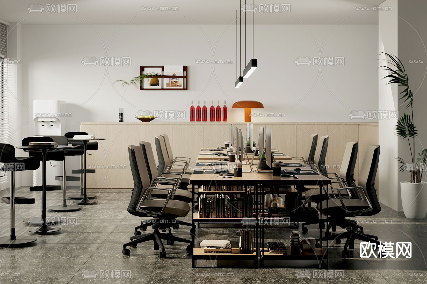 办公桌椅 屏风卡位su模型下载（渲染图1）