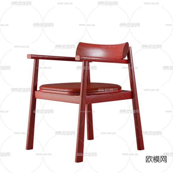 红色椅子 餐椅 扶手椅3d模型下载(渲染图2)